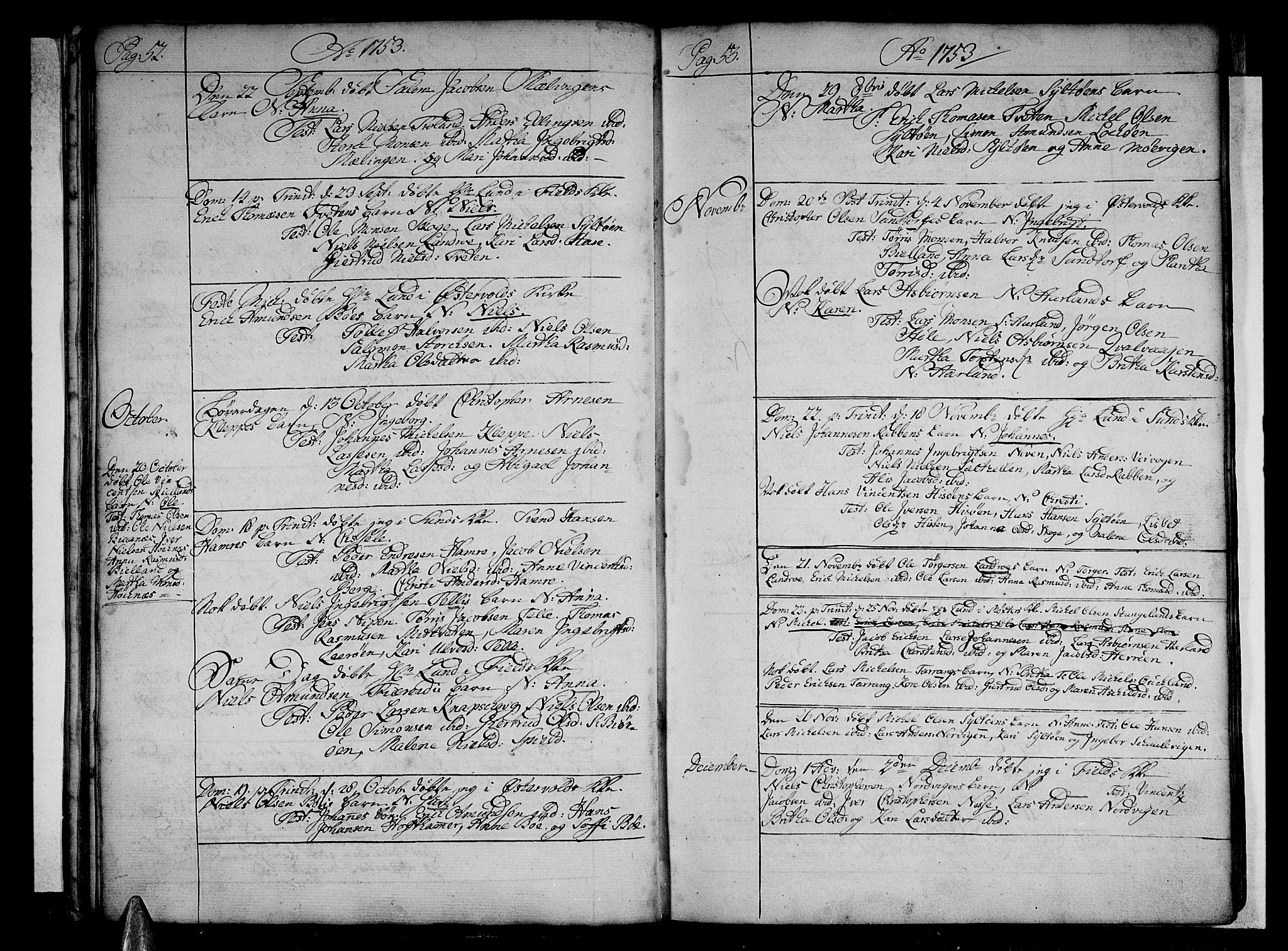 Sund sokneprestembete, AV/SAB-A-99930: Parish register (official) no. A 4, 1748-1769, p. 52-53