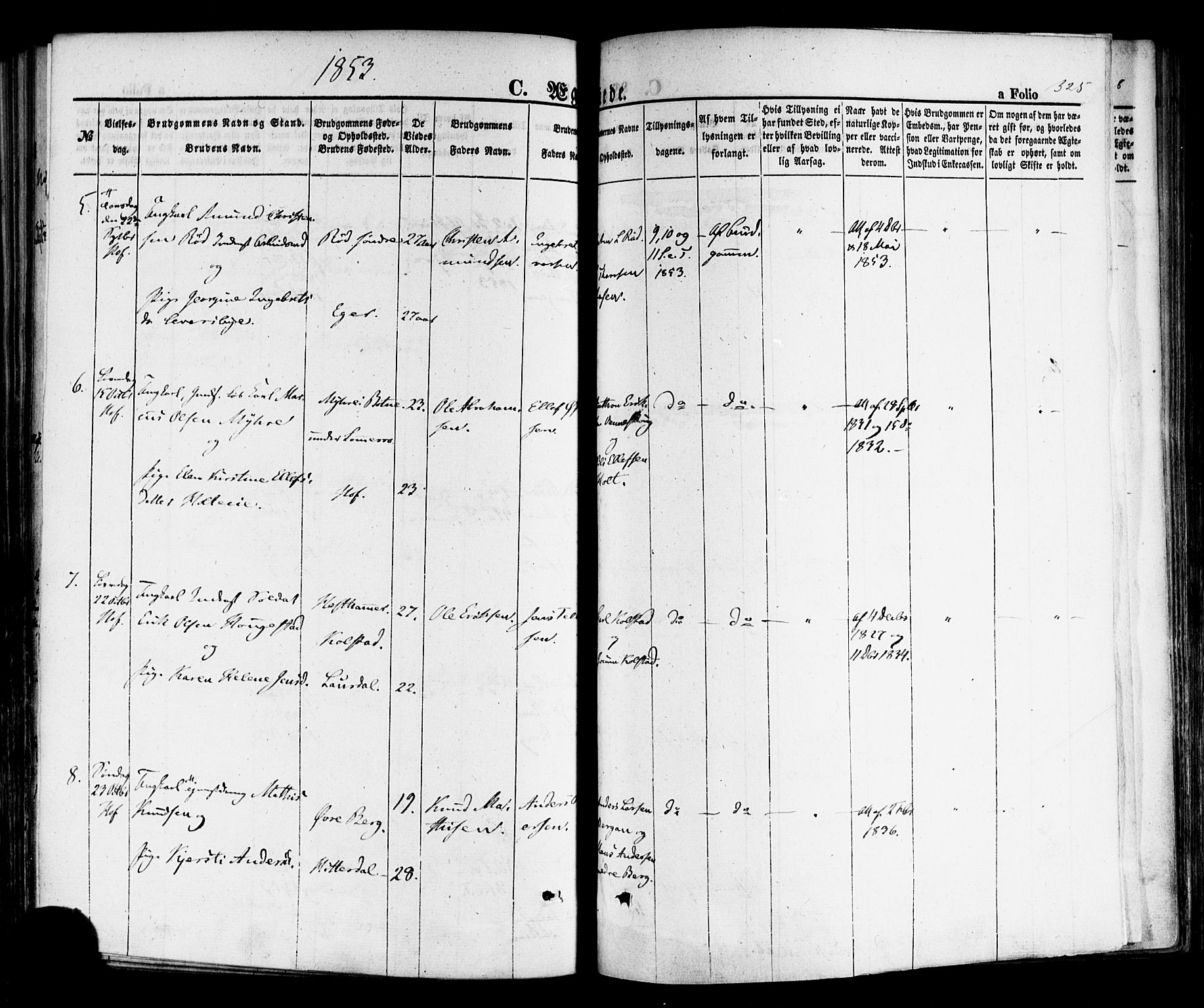 Hof kirkebøker, AV/SAKO-A-64/F/Fa/L0006: Parish register (official) no. I 6, 1851-1877, p. 325