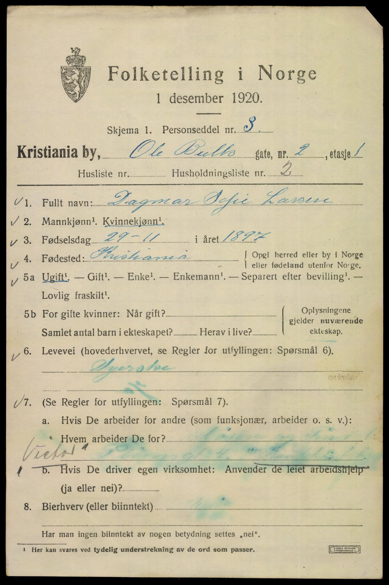 SAO, 1920 census for Kristiania, 1920, p. 432887