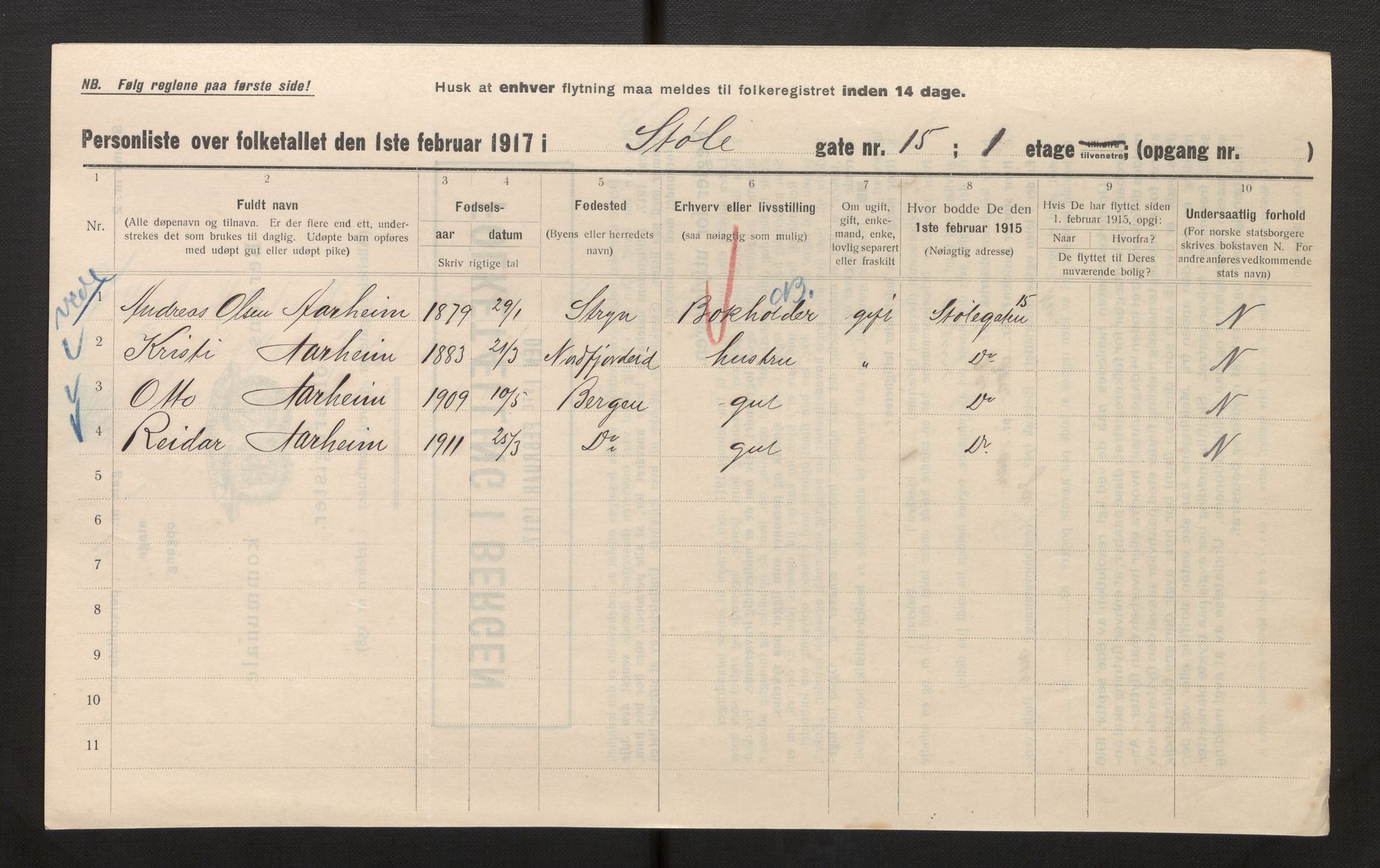 SAB, Municipal Census 1917 for Bergen, 1917, p. 39235