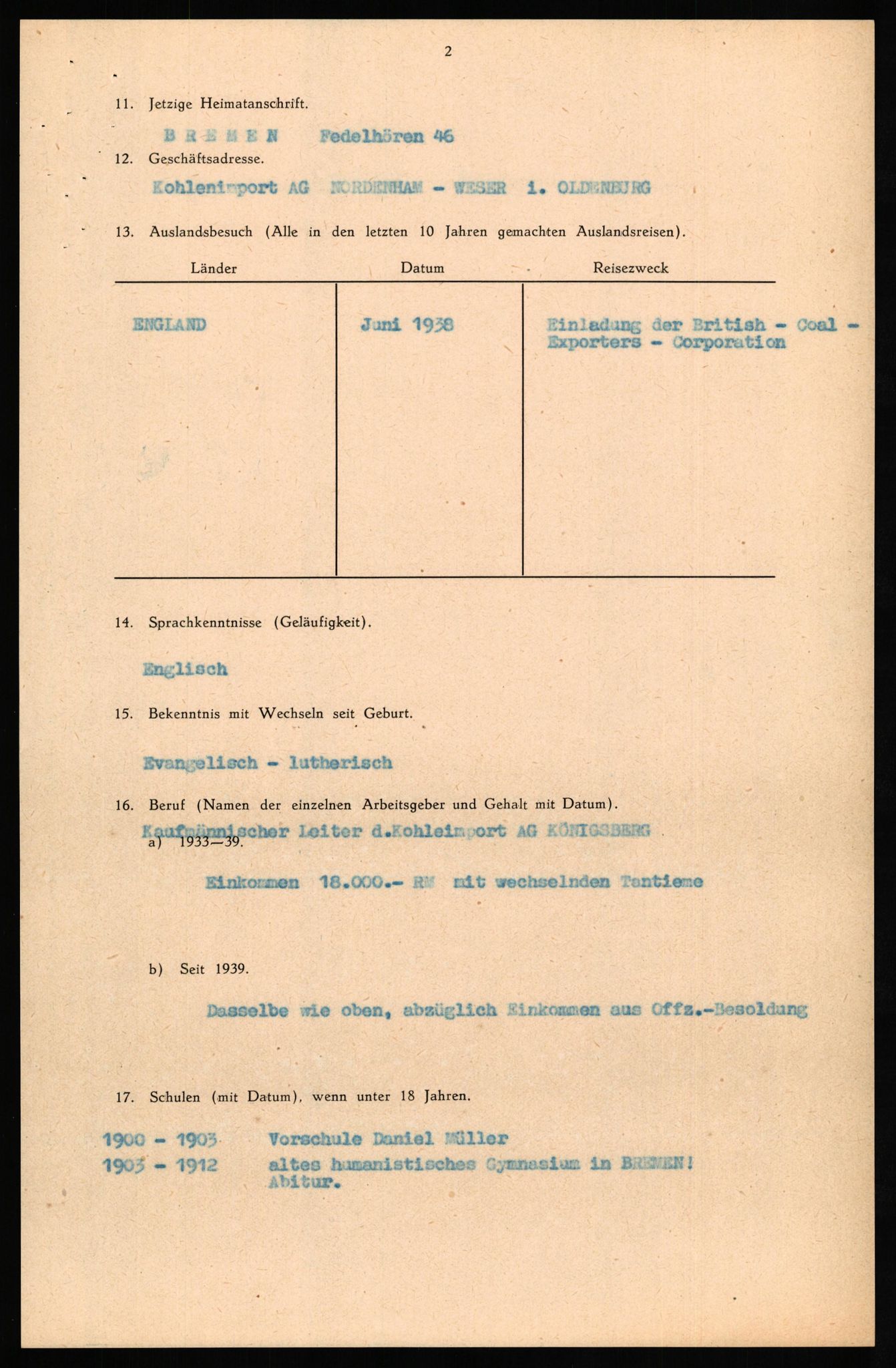 Forsvaret, Forsvarets overkommando II, RA/RAFA-3915/D/Db/L0029: CI Questionaires. Tyske okkupasjonsstyrker i Norge. Tyskere., 1945-1946, p. 190