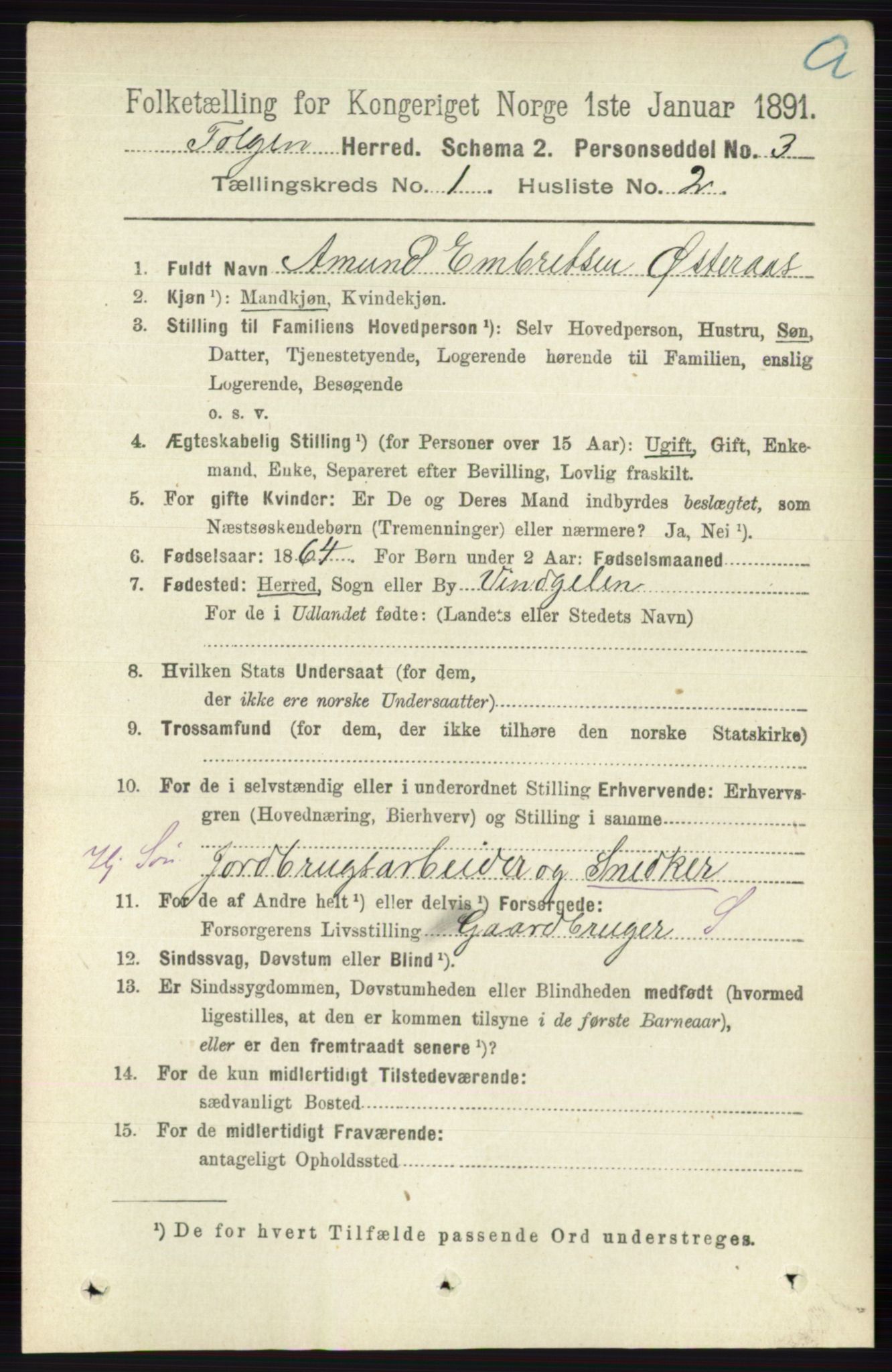 RA, 1891 census for 0436 Tolga, 1891, p. 78