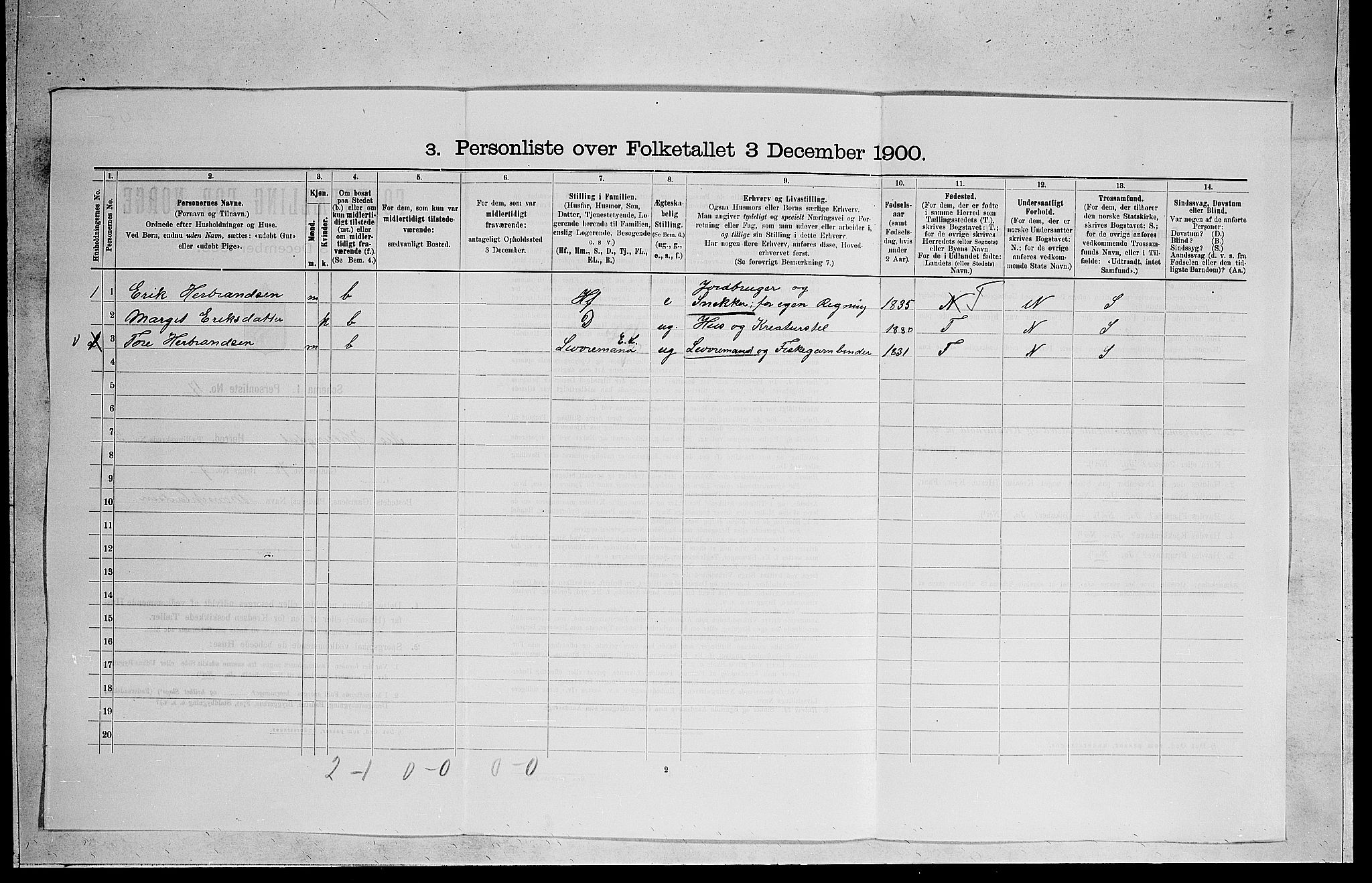 RA, 1900 census for Nes, 1900, p. 591