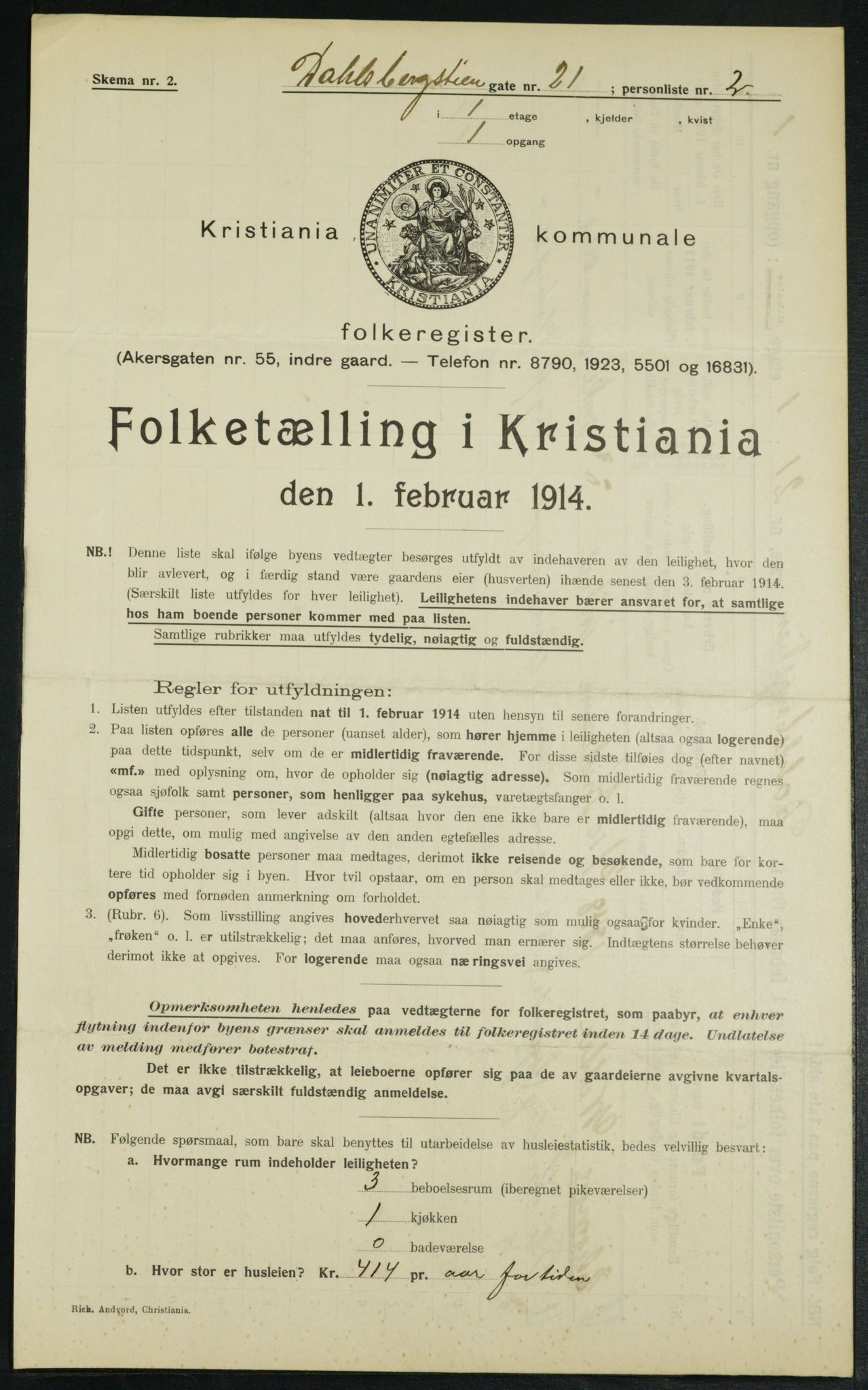 OBA, Municipal Census 1914 for Kristiania, 1914, p. 14507