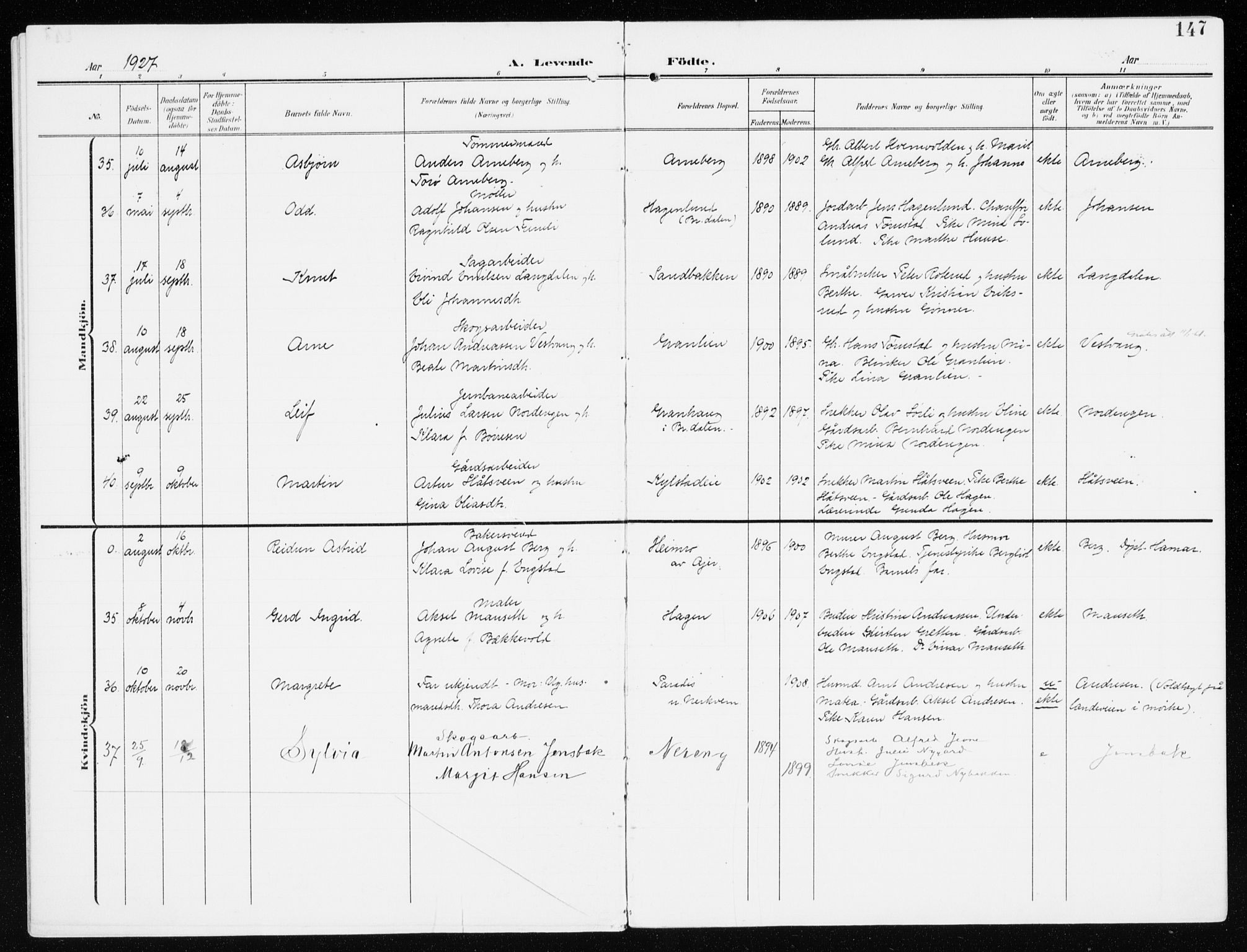 Furnes prestekontor, SAH/PREST-012/K/Ka/L0001: Parish register (official) no. 1, 1907-1935, p. 147