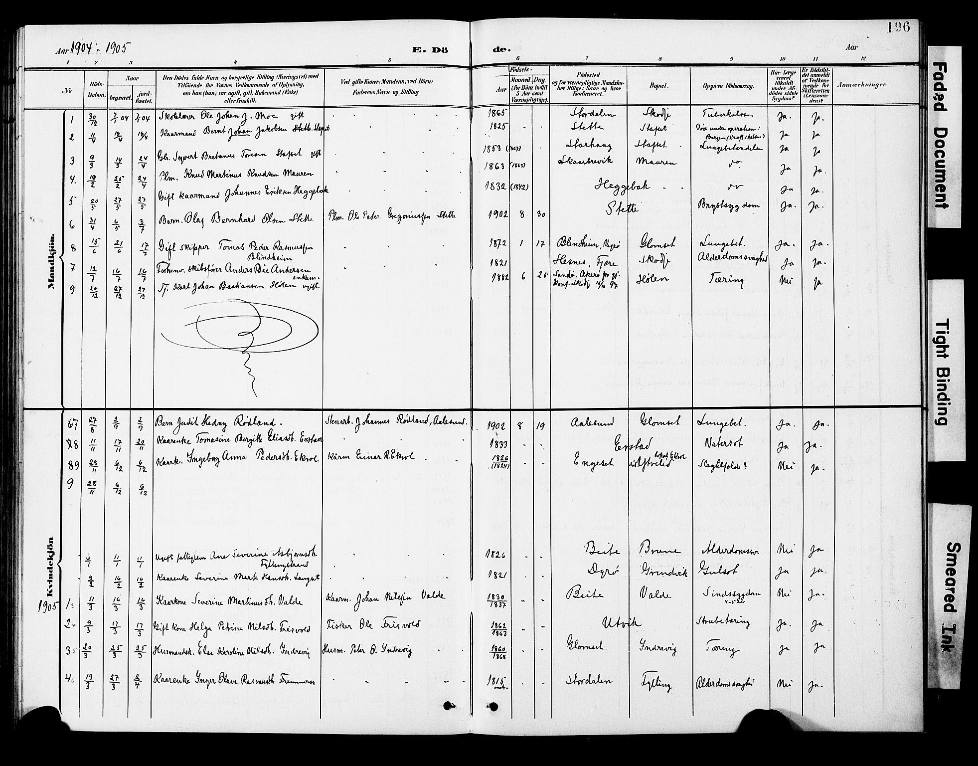 Ministerialprotokoller, klokkerbøker og fødselsregistre - Møre og Romsdal, SAT/A-1454/524/L0366: Parish register (copy) no. 524C07, 1900-1931, p. 196