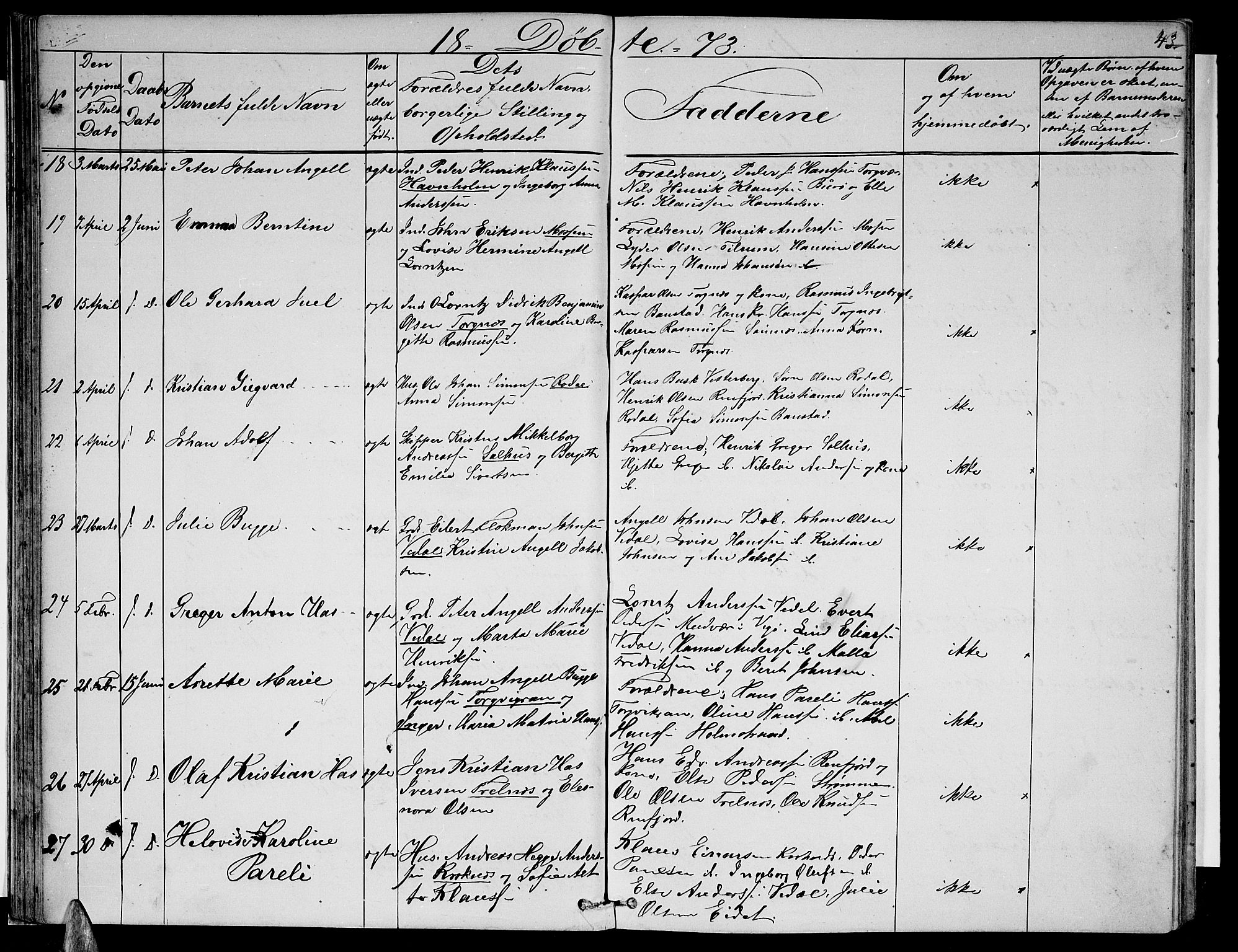Ministerialprotokoller, klokkerbøker og fødselsregistre - Nordland, SAT/A-1459/813/L0212: Parish register (copy) no. 813C04, 1864-1886, p. 43