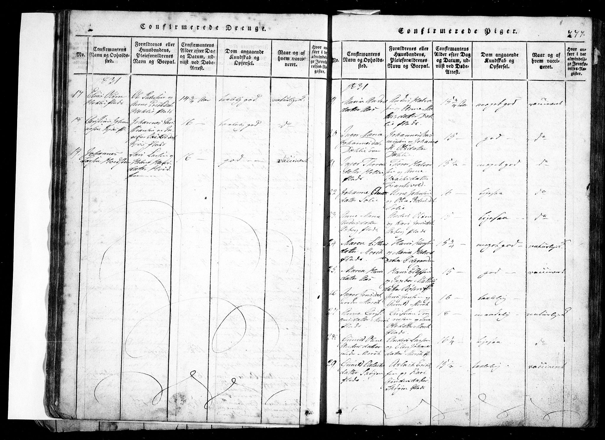 Spydeberg prestekontor Kirkebøker, AV/SAO-A-10924/G/Ga/L0001: Parish register (copy) no. I 1, 1814-1868, p. 277