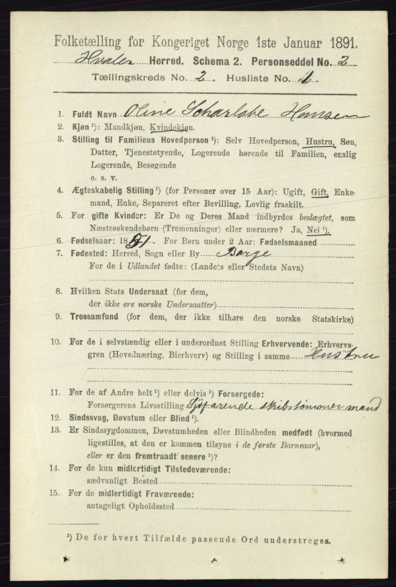 RA, 1891 census for 0111 Hvaler, 1891, p. 1006