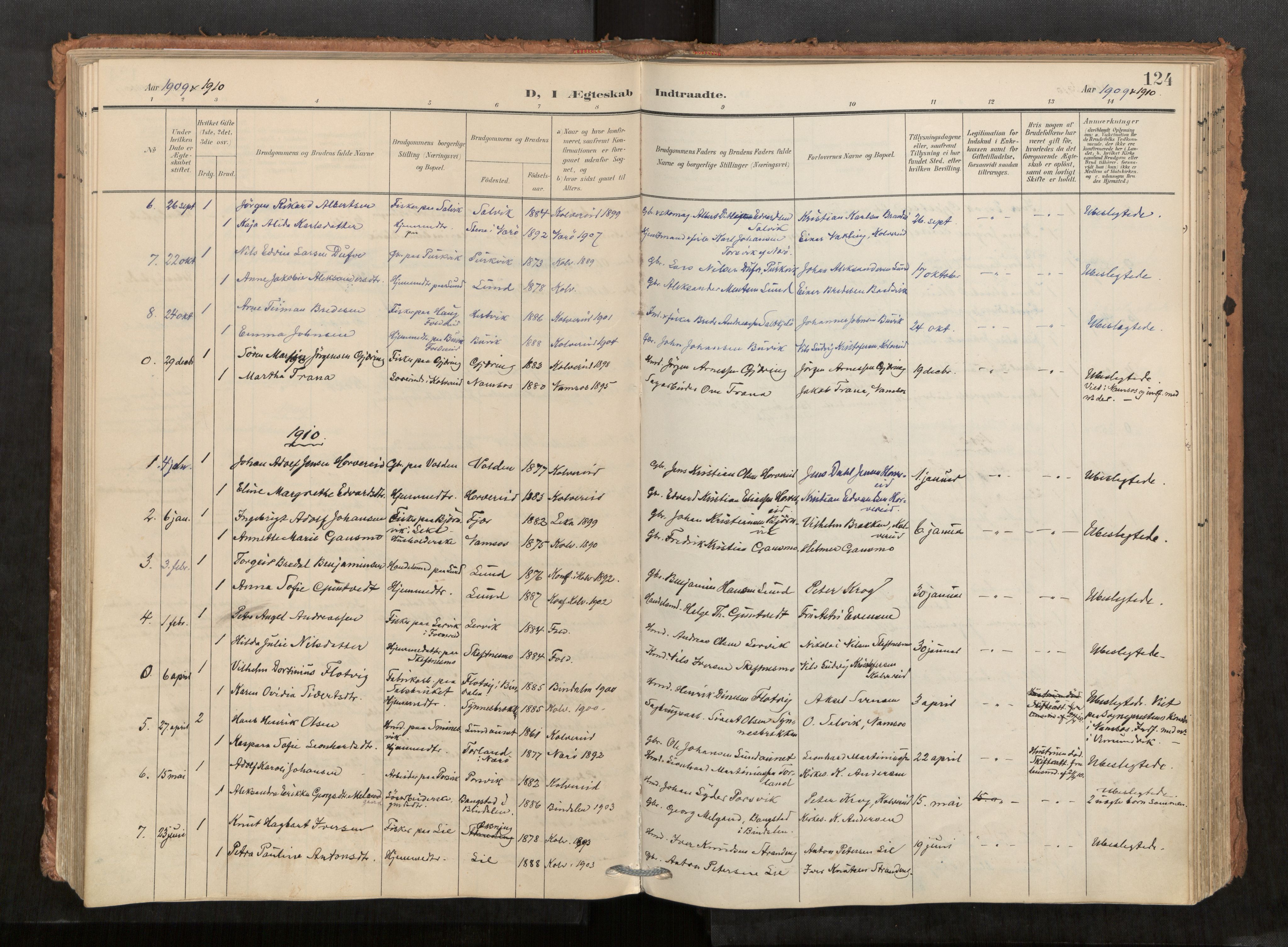 Kolvereid sokneprestkontor, SAT/A-1171/H/Ha/Haa/L0001: Parish register (official) no. 1, 1903-1922, p. 124