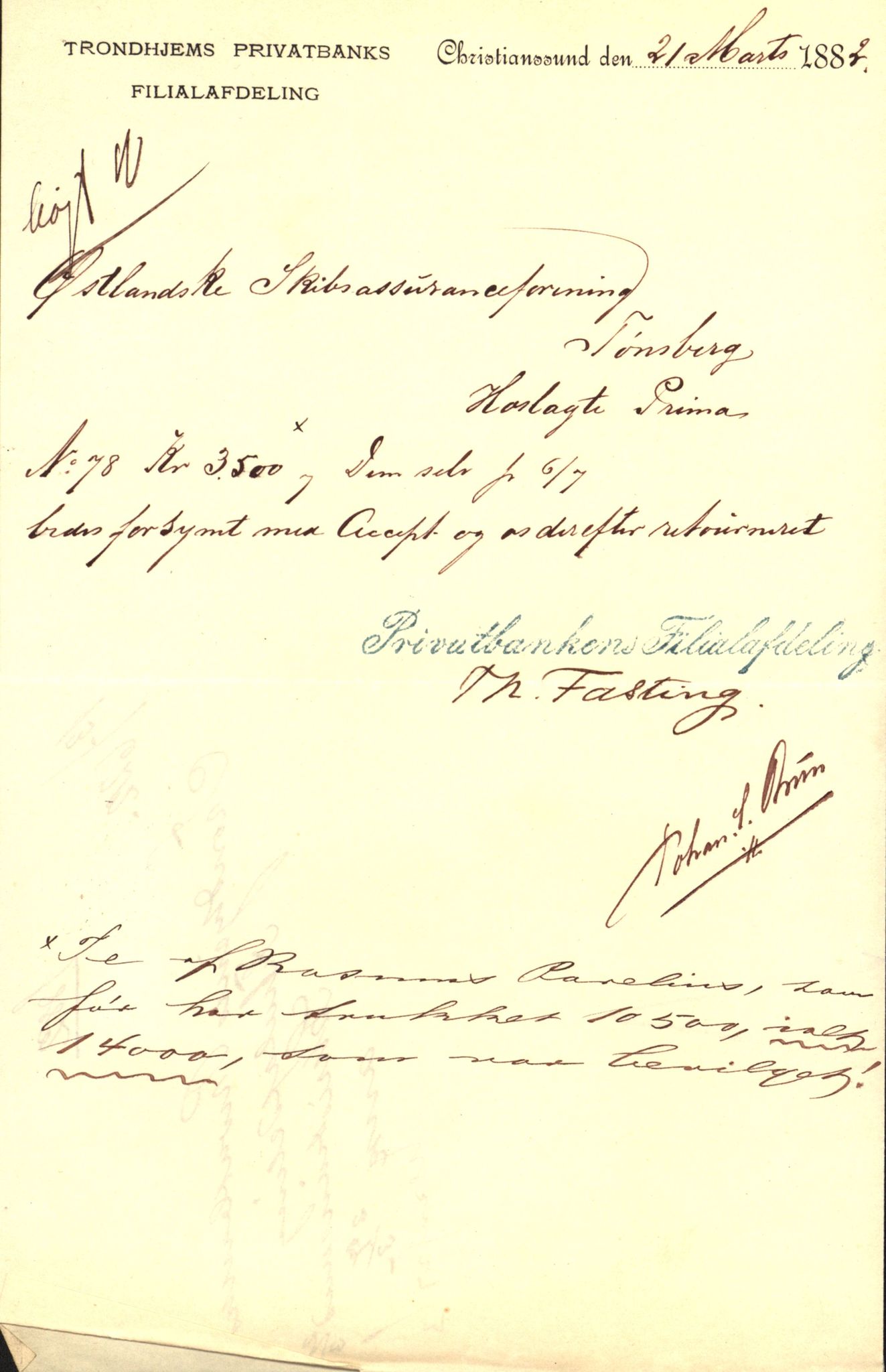 Pa 63 - Østlandske skibsassuranceforening, VEMU/A-1079/G/Ga/L0014/0010: Havaridokumenter / Solveig, Spes & Fides, Framnes, Fosna, 1882, p. 83