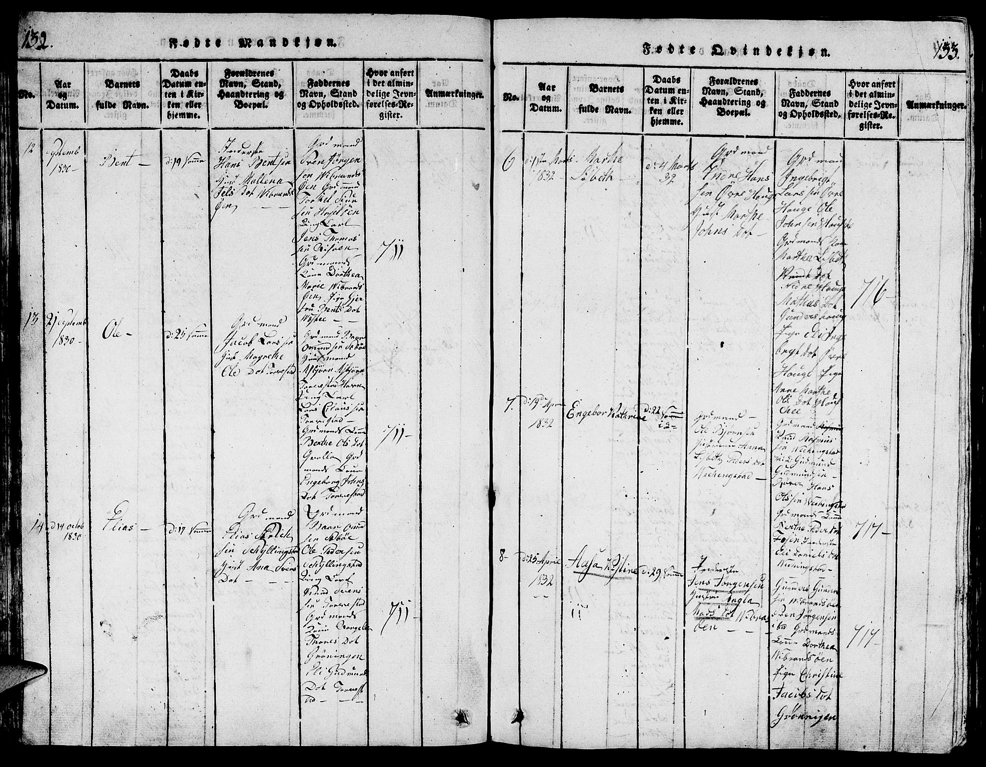 Torvastad sokneprestkontor, AV/SAST-A -101857/H/Ha/Hab/L0001: Parish register (copy) no. B 1 /1, 1817-1835, p. 132-133