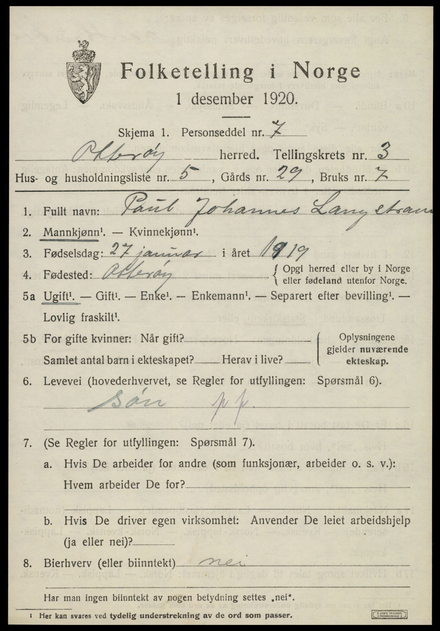 SAT, 1920 census for Otterøy, 1920, p. 1469