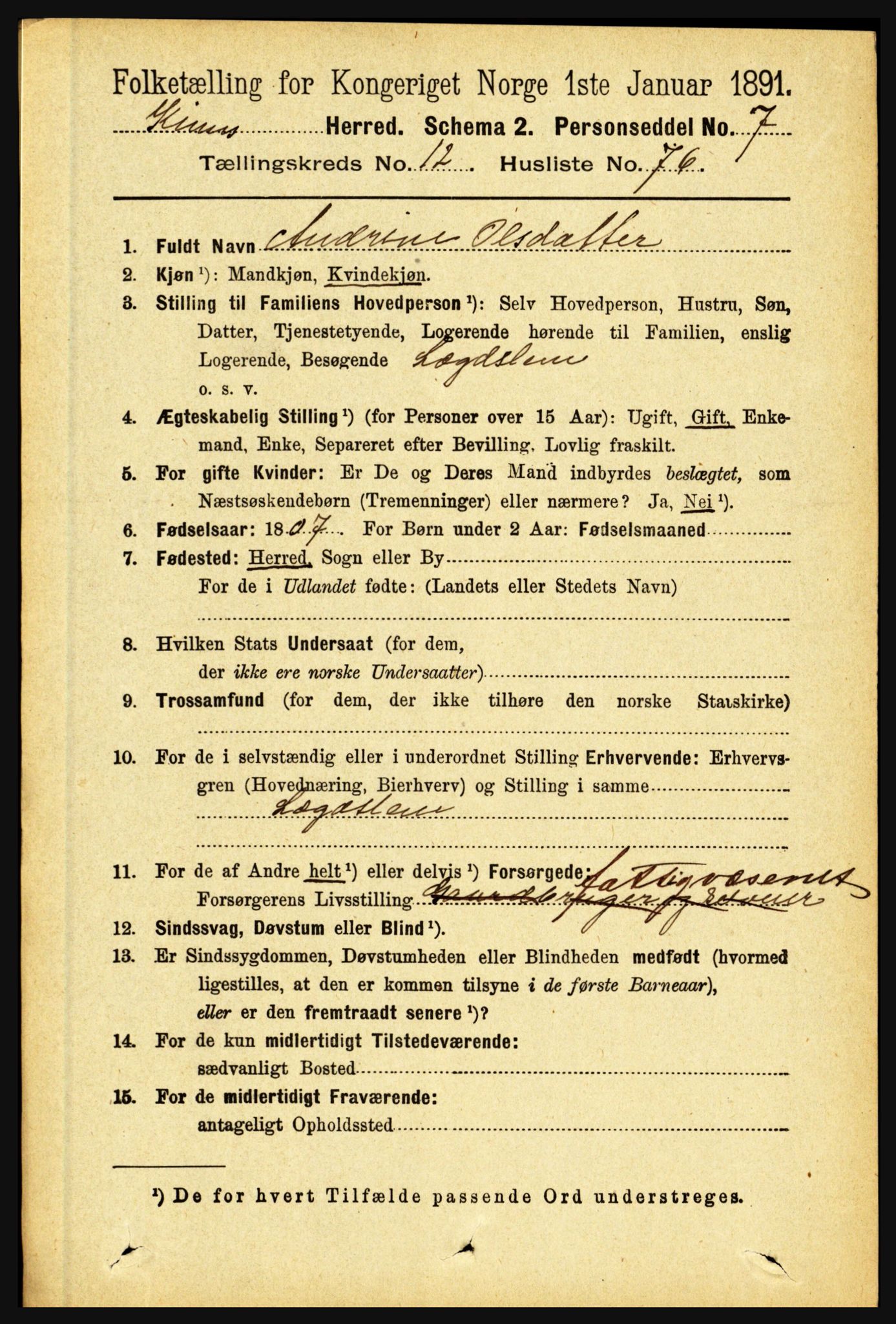 RA, 1891 census for 1437 Kinn, 1891, p. 4989