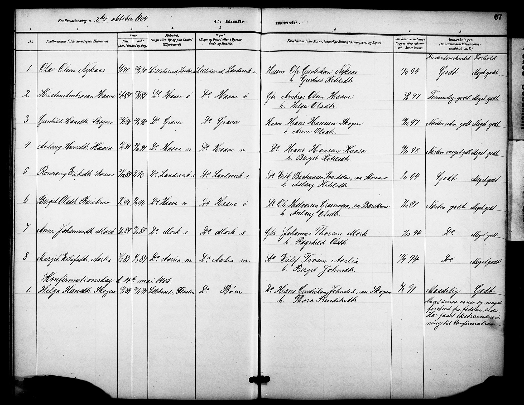 Heddal kirkebøker, SAKO/A-268/F/Fb/L0001: Parish register (official) no. II 1, 1884-1910, p. 67