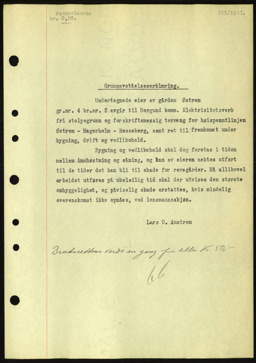 Nordre Sunnmøre sorenskriveri, AV/SAT-A-0006/1/2/2C/2Ca: Mortgage book no. A2, 1936-1937, Diary no: : 515/1937