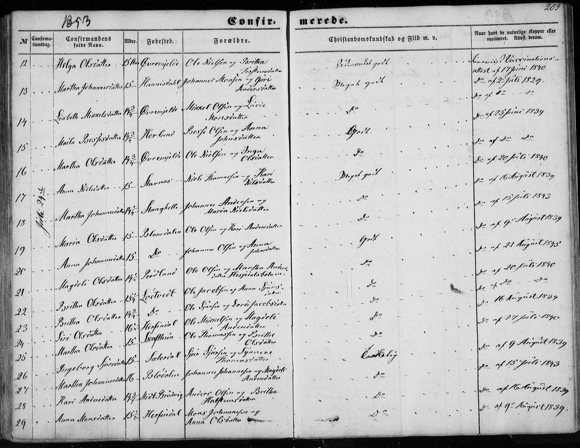 Haus sokneprestembete, AV/SAB-A-75601/H/Haa: Parish register (official) no. A 16 I, 1848-1857, p. 203