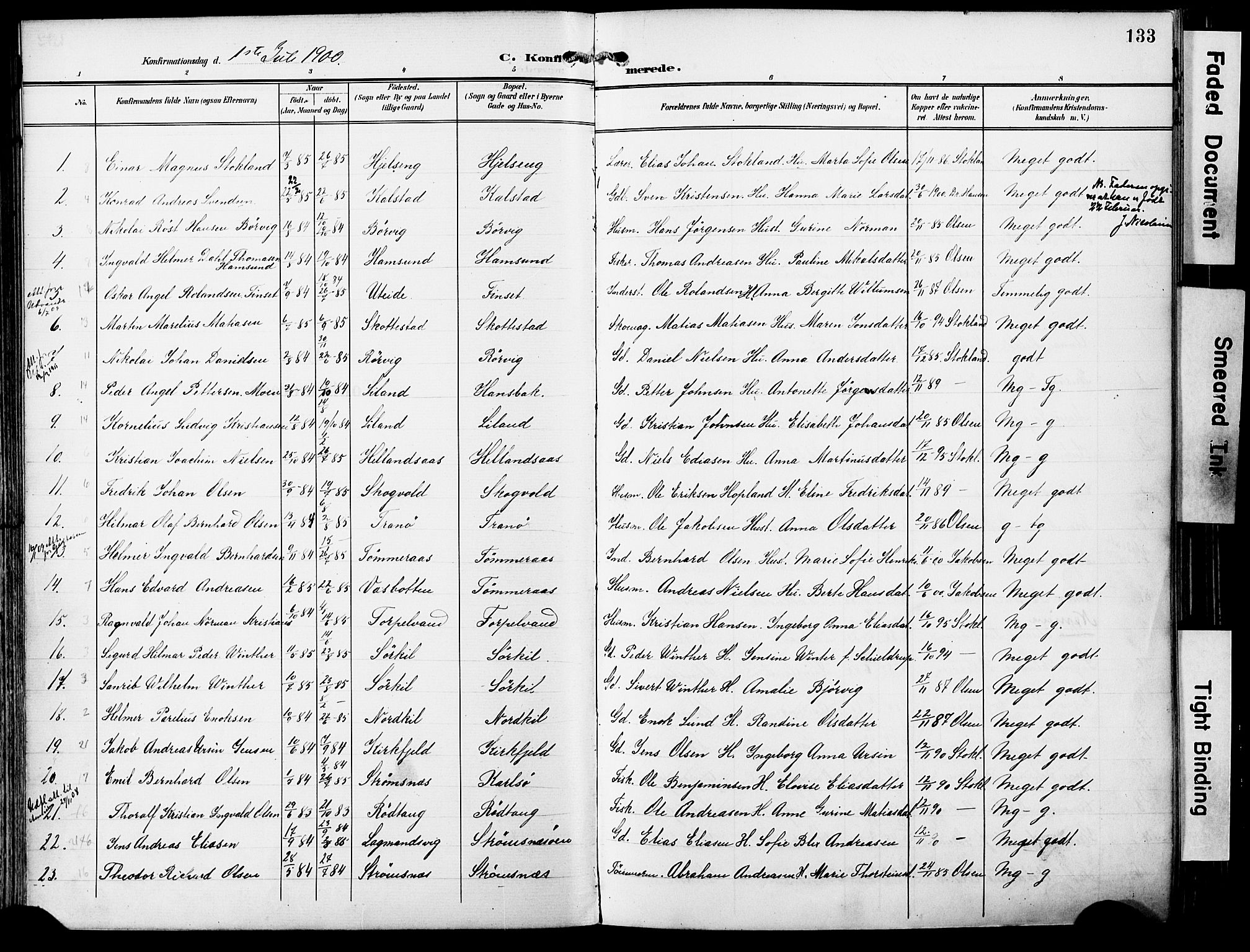Ministerialprotokoller, klokkerbøker og fødselsregistre - Nordland, SAT/A-1459/859/L0848: Parish register (official) no. 859A08, 1900-1912, p. 133
