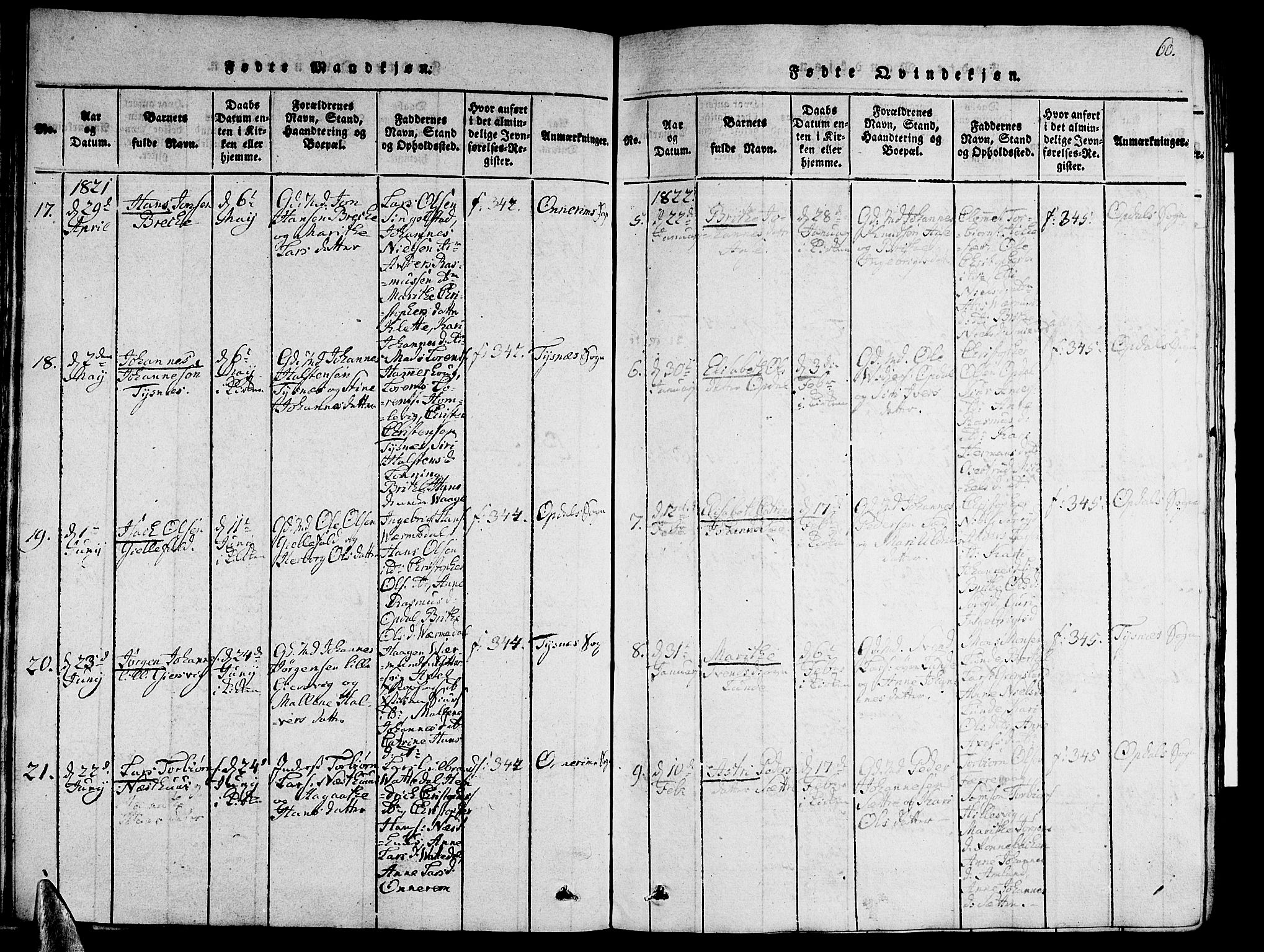 Tysnes sokneprestembete, AV/SAB-A-78601/H/Hab: Parish register (copy) no. A 1, 1816-1828, p. 60