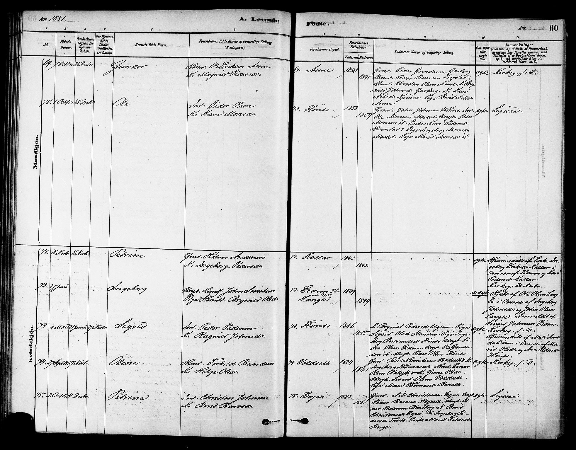 Ministerialprotokoller, klokkerbøker og fødselsregistre - Sør-Trøndelag, AV/SAT-A-1456/695/L1148: Parish register (official) no. 695A08, 1878-1891, p. 60