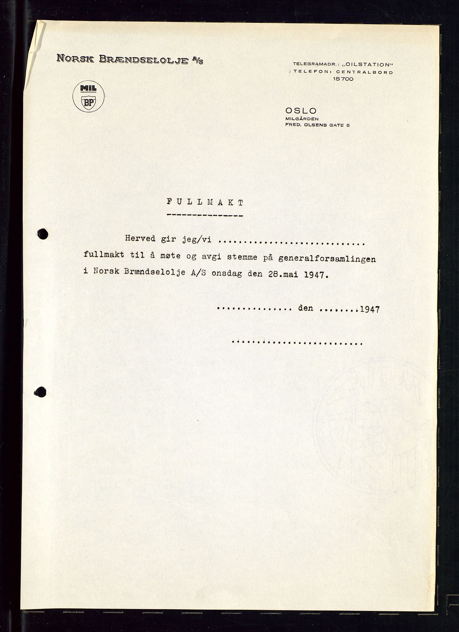 PA 1544 - Norsk Brændselolje A/S, AV/SAST-A-101965/1/A/Aa/L0004/0003: Generalforsamling / Ekstraordinær generalforsamling 1947. Generalforsamling 1947, 1947, p. 4