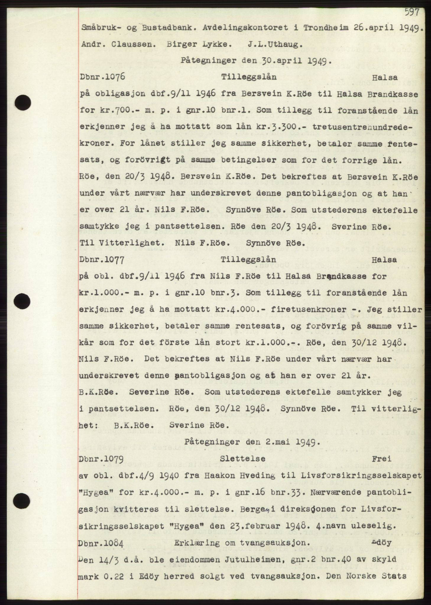 Nordmøre sorenskriveri, SAT/A-4132/1/2/2Ca: Mortgage book no. C82b, 1946-1951, Diary no: : 1076/1949