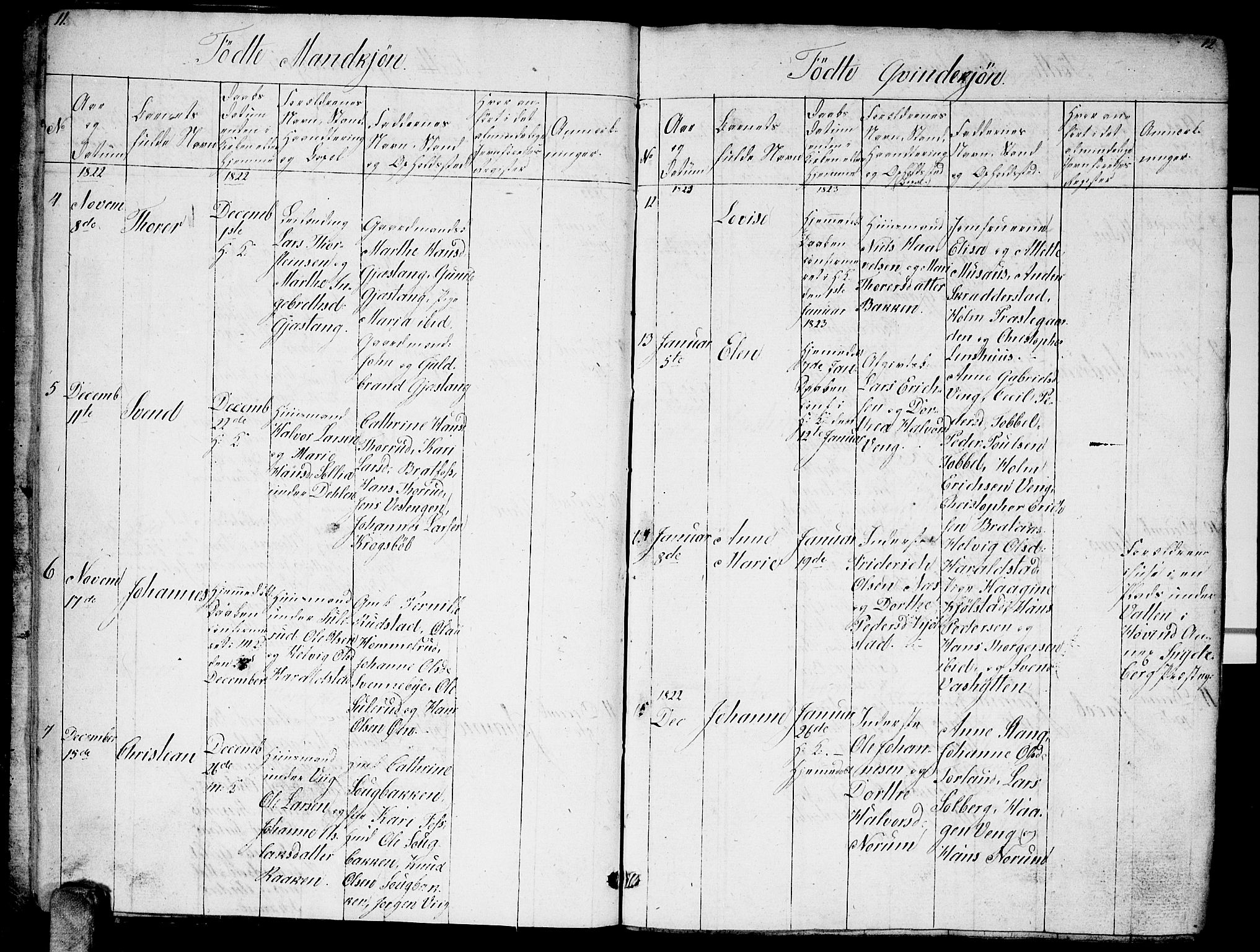 Enebakk prestekontor Kirkebøker, SAO/A-10171c/G/Ga/L0002: Parish register (copy) no. I 2, 1822-1833, p. 11-12