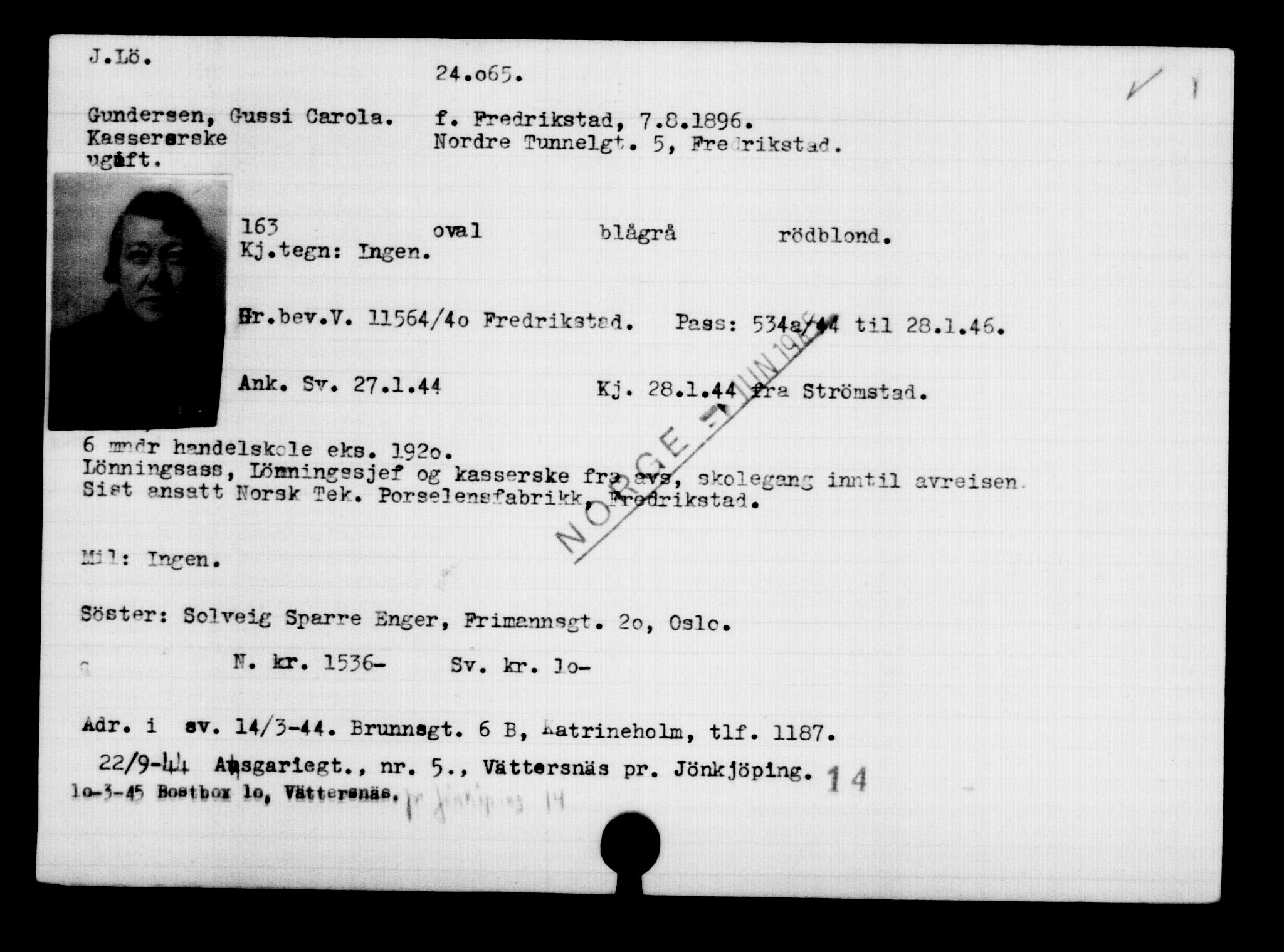 Den Kgl. Norske Legasjons Flyktningskontor, RA/S-6753/V/Va/L0010: Kjesäterkartoteket.  Flyktningenr. 22000-25314, 1940-1945, p. 2185