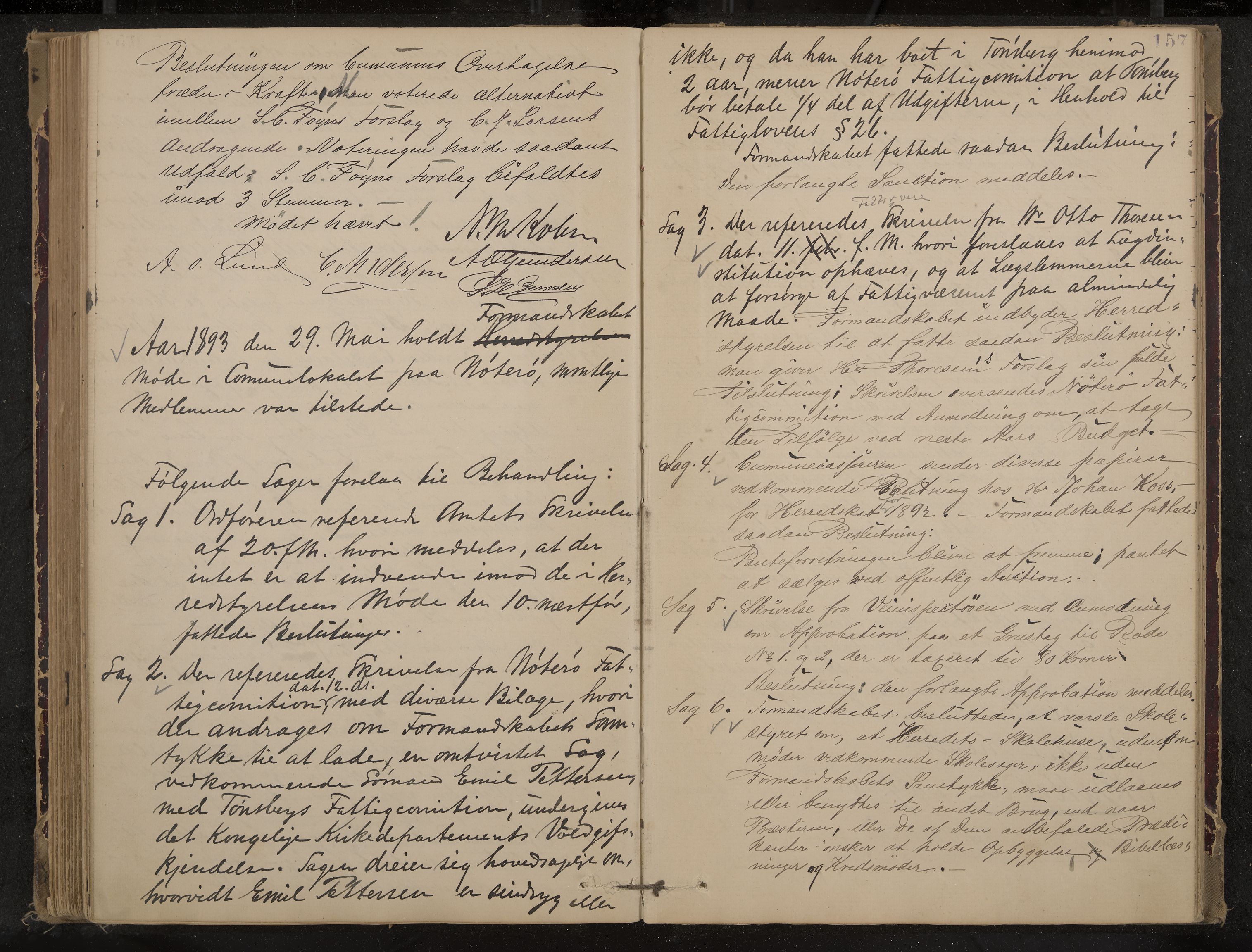 Nøtterøy formannskap og sentraladministrasjon, IKAK/0722021-1/A/Aa/L0004: Møtebok, 1887-1896, p. 157