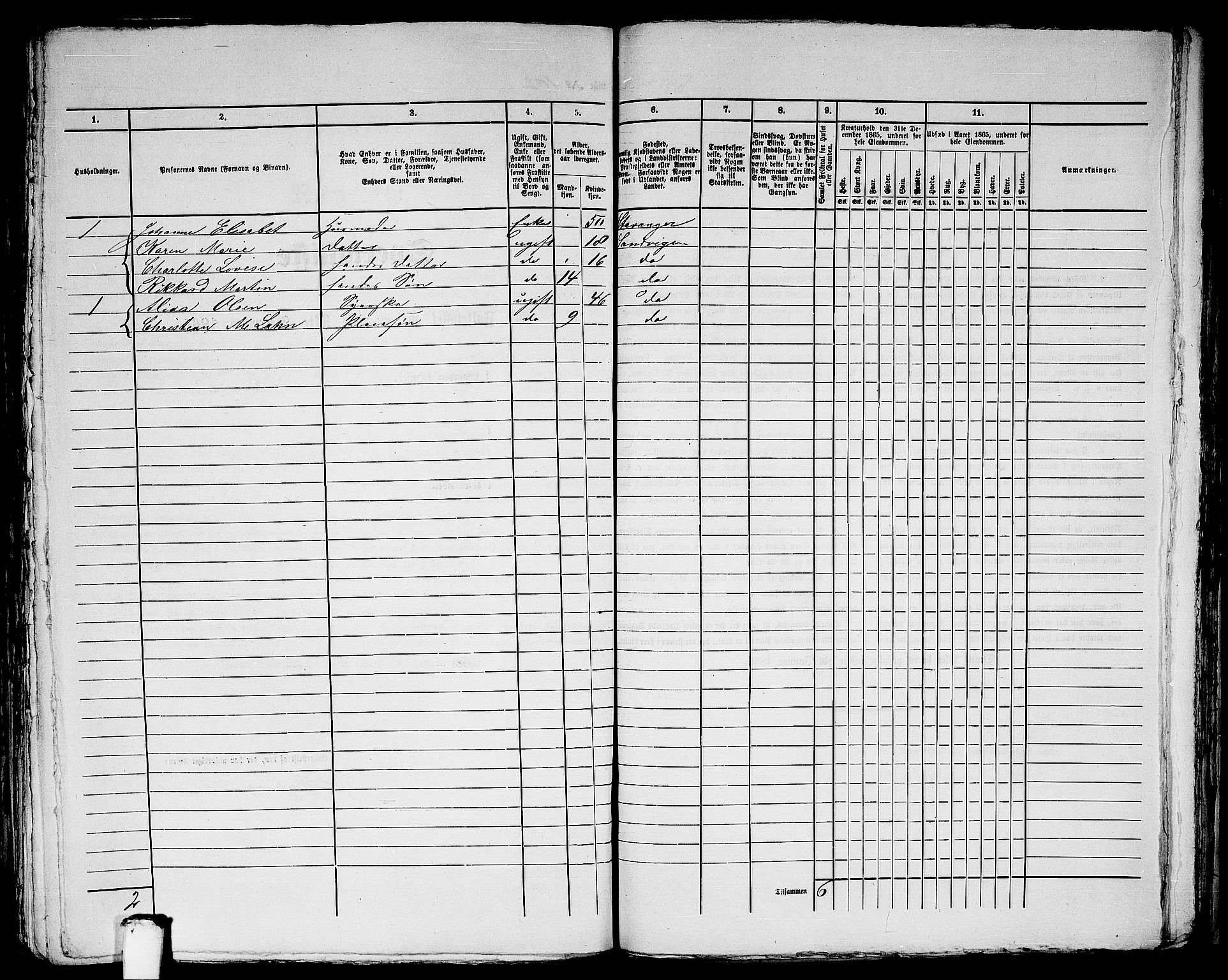 RA, 1865 census for Bergen Landdistrikt/Domkirken og Korskirken, 1865, p. 254