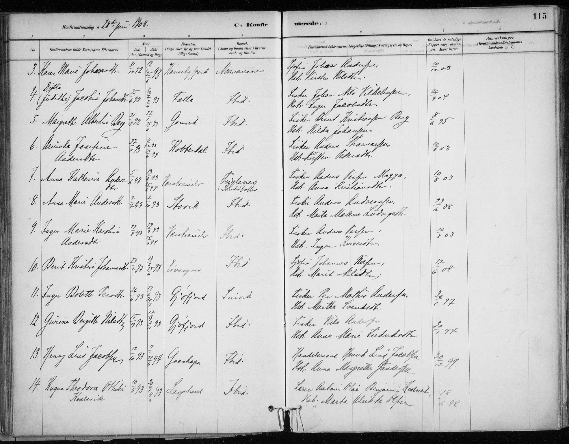 Hammerfest sokneprestkontor, SATØ/S-1347/H/Ha/L0013.kirke: Parish register (official) no. 13, 1898-1917, p. 115