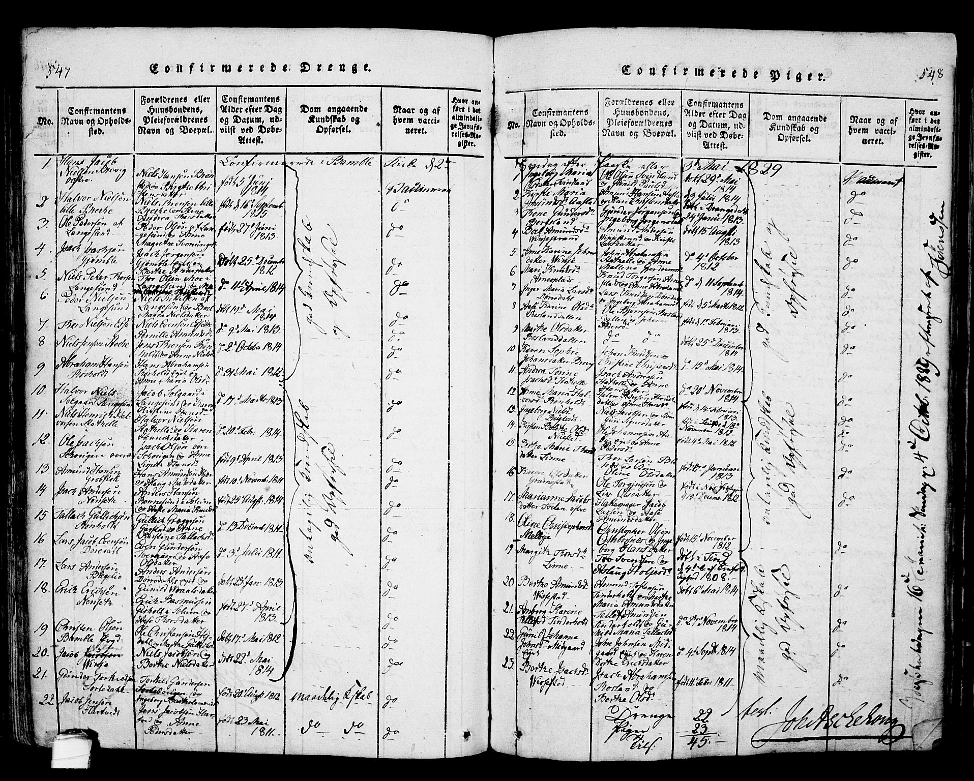 Bamble kirkebøker, SAKO/A-253/F/Fa/L0003: Parish register (official) no. I 3 /1, 1814-1834, p. 547-548