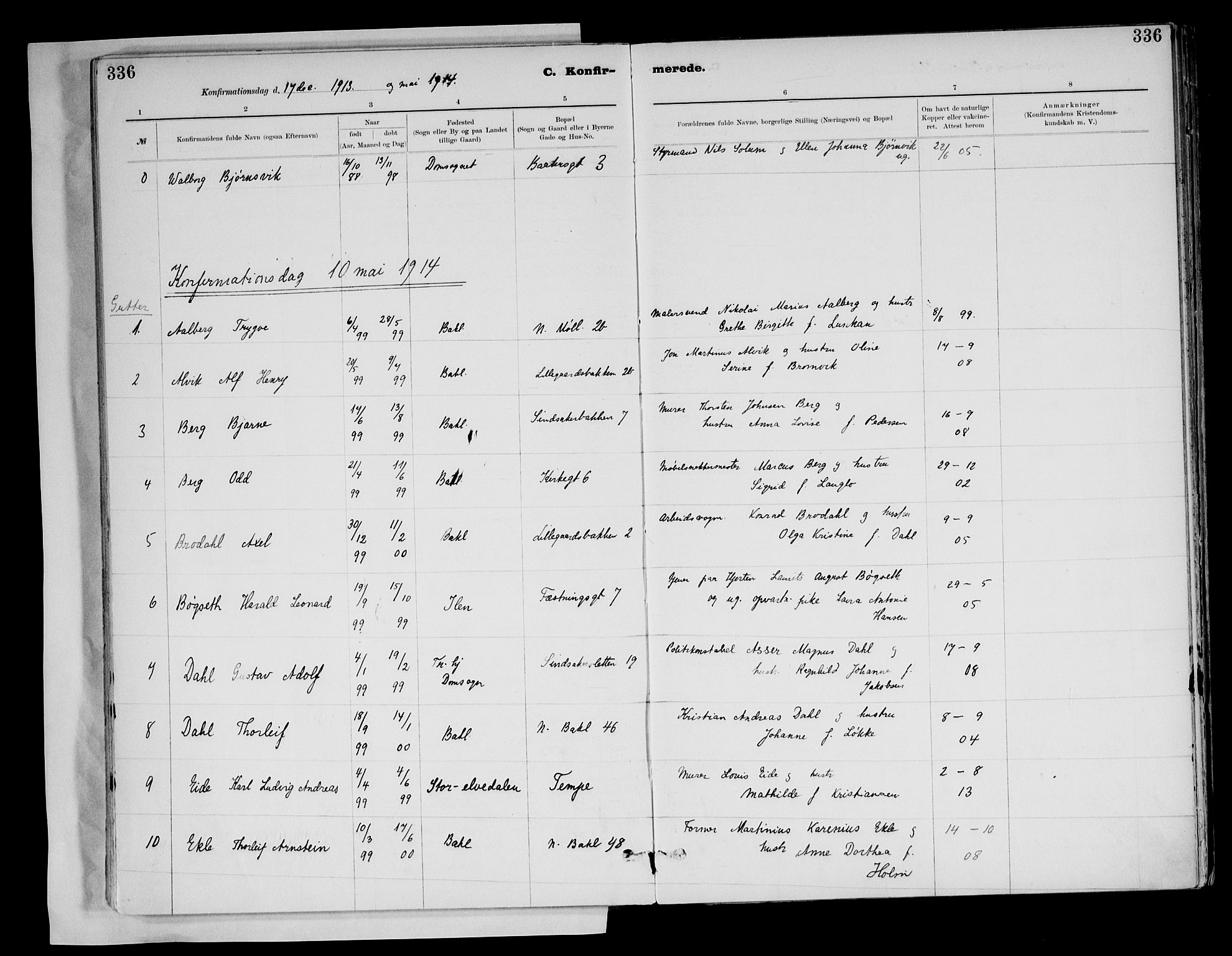 Ministerialprotokoller, klokkerbøker og fødselsregistre - Sør-Trøndelag, SAT/A-1456/604/L0203: Parish register (official) no. 604A23, 1908-1916, p. 336