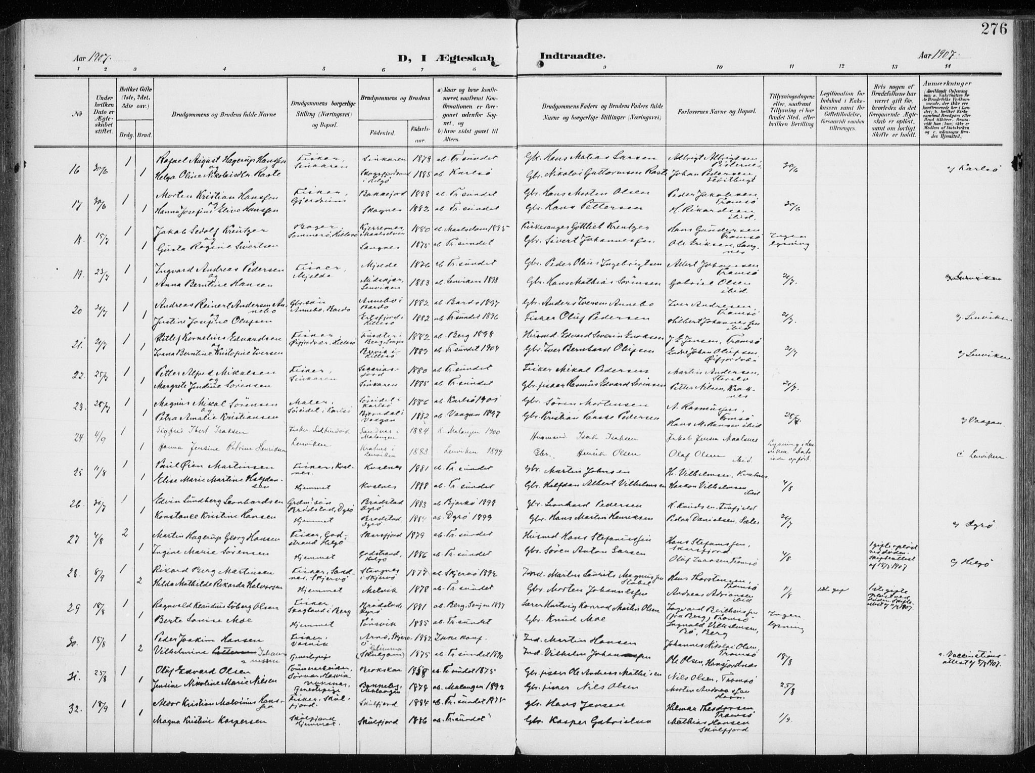 Tromsøysund sokneprestkontor, AV/SATØ-S-1304/G/Ga/L0007kirke: Parish register (official) no. 7, 1907-1914, p. 276