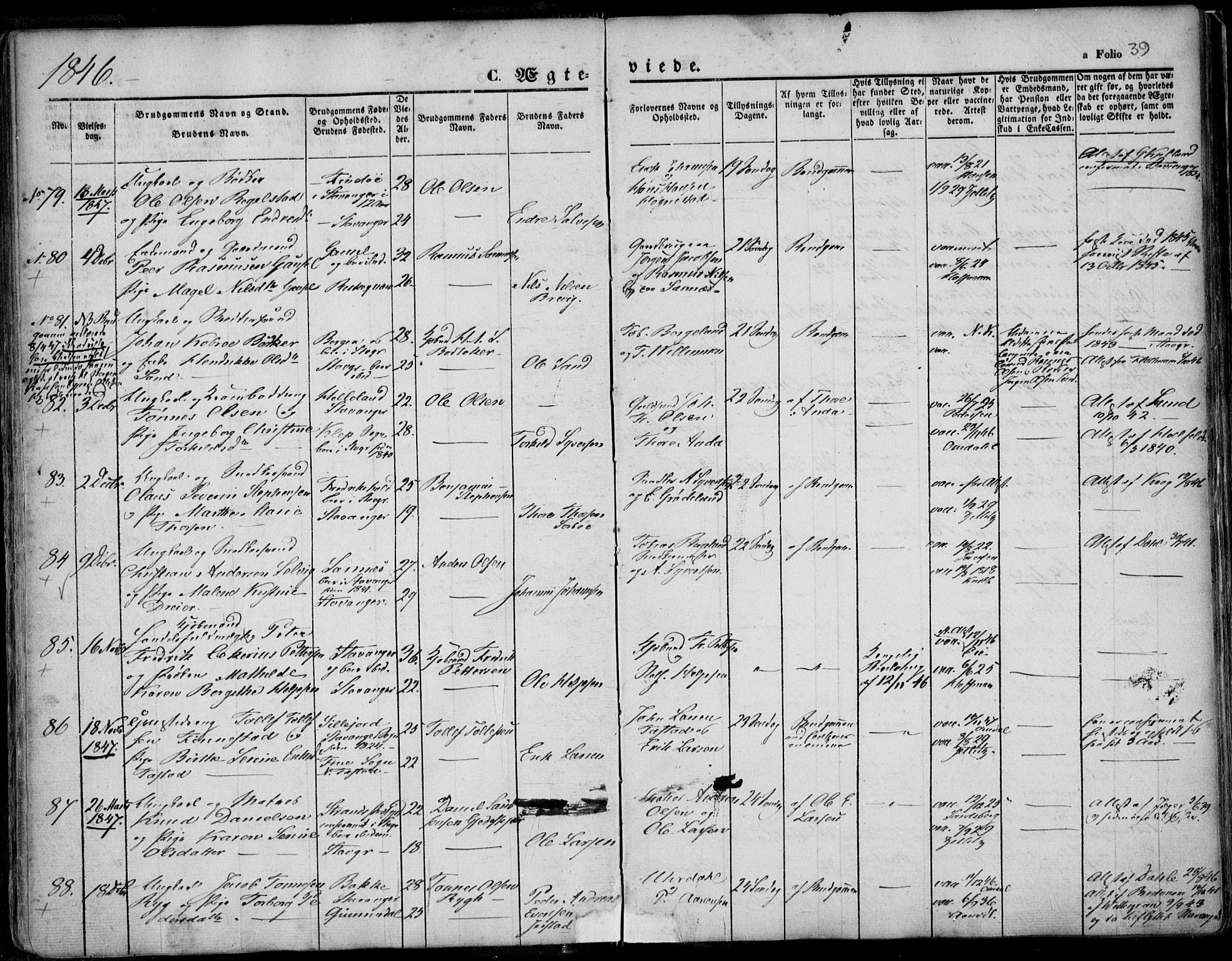 Domkirken sokneprestkontor, SAST/A-101812/001/30/30BA/L0015: Parish register (official) no. A 14, 1842-1857, p. 39
