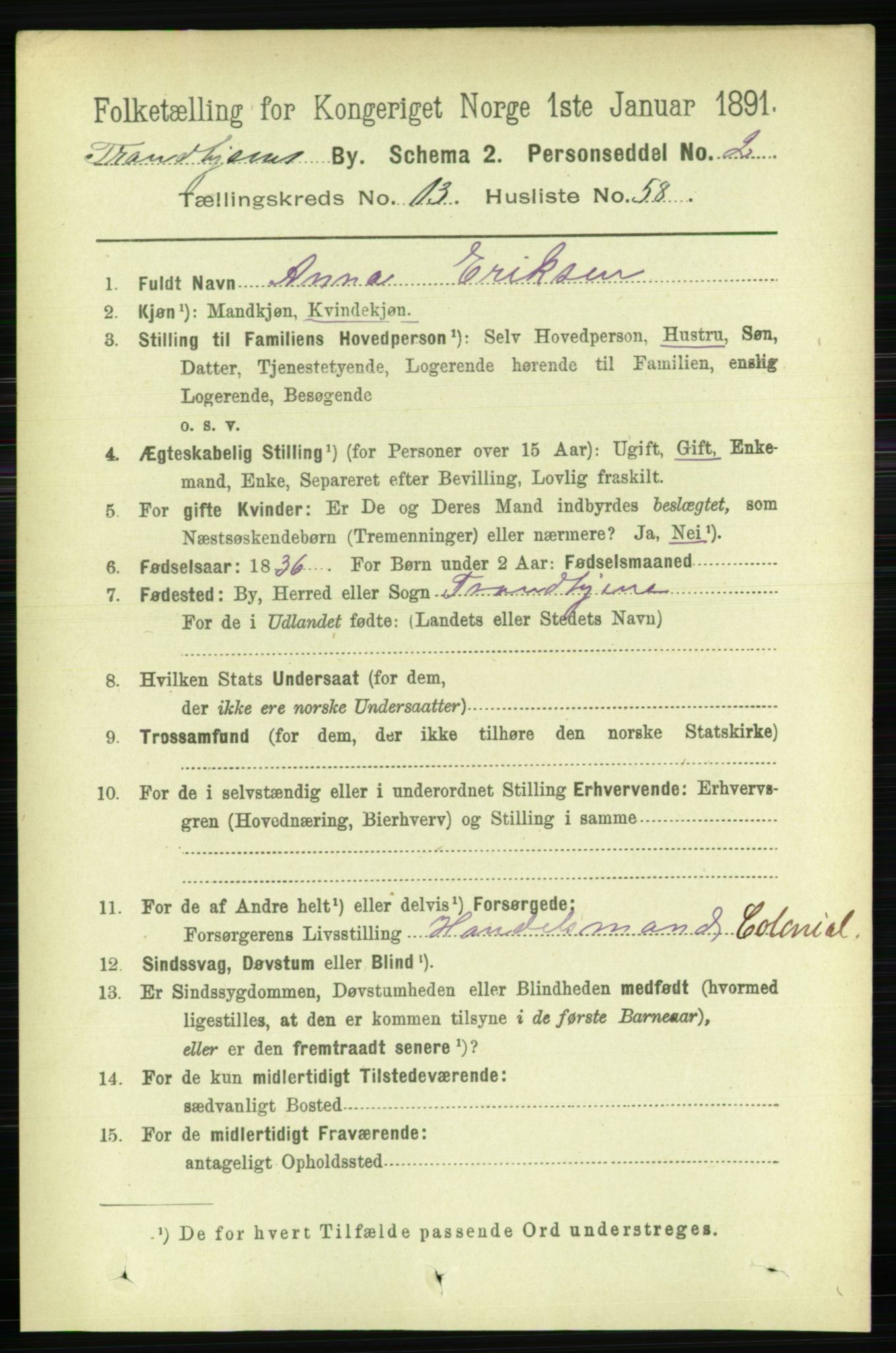 RA, 1891 census for 1601 Trondheim, 1891, p. 10884