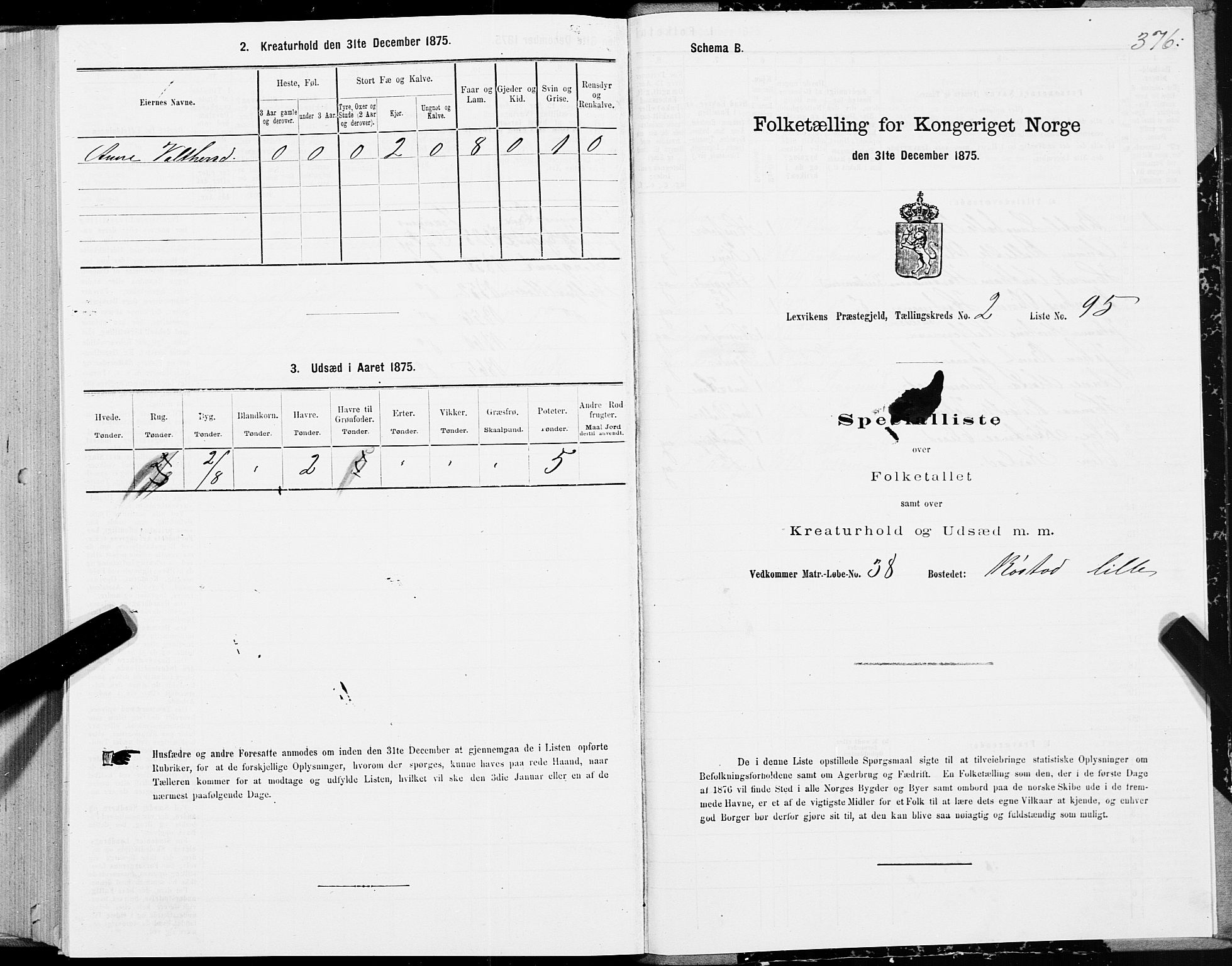 SAT, 1875 census for 1718P Leksvik, 1875, p. 1376