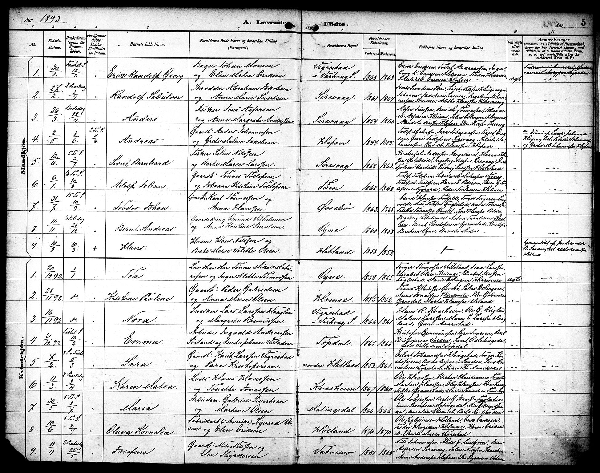 Eigersund sokneprestkontor, SAST/A-101807/S08/L0020: Parish register (official) no. A 19, 1893-1910, p. 5