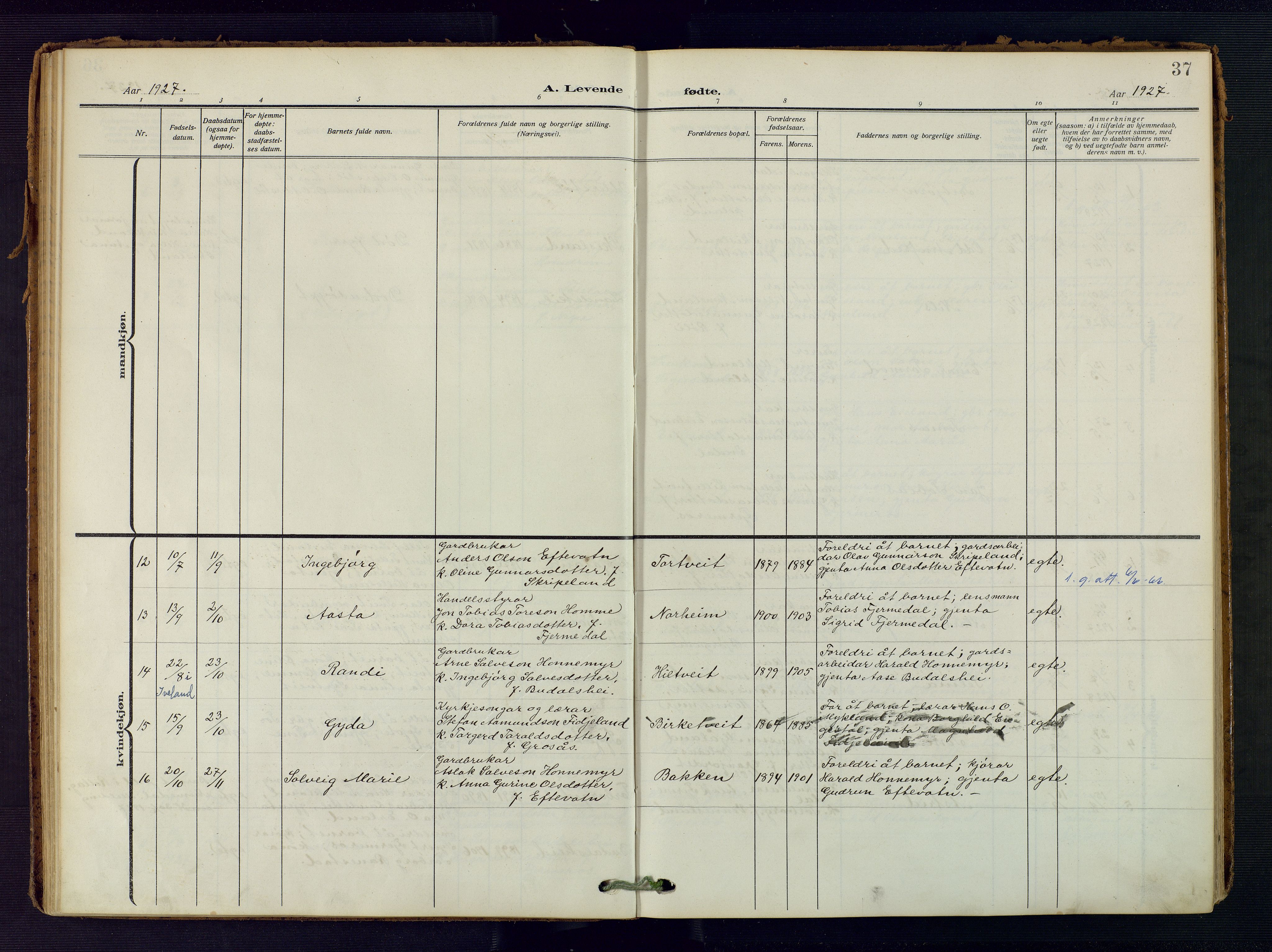 Evje sokneprestkontor, AV/SAK-1111-0008/F/Fa/Fac/L0004: Parish register (official) no. A 4, 1910-1932, p. 37