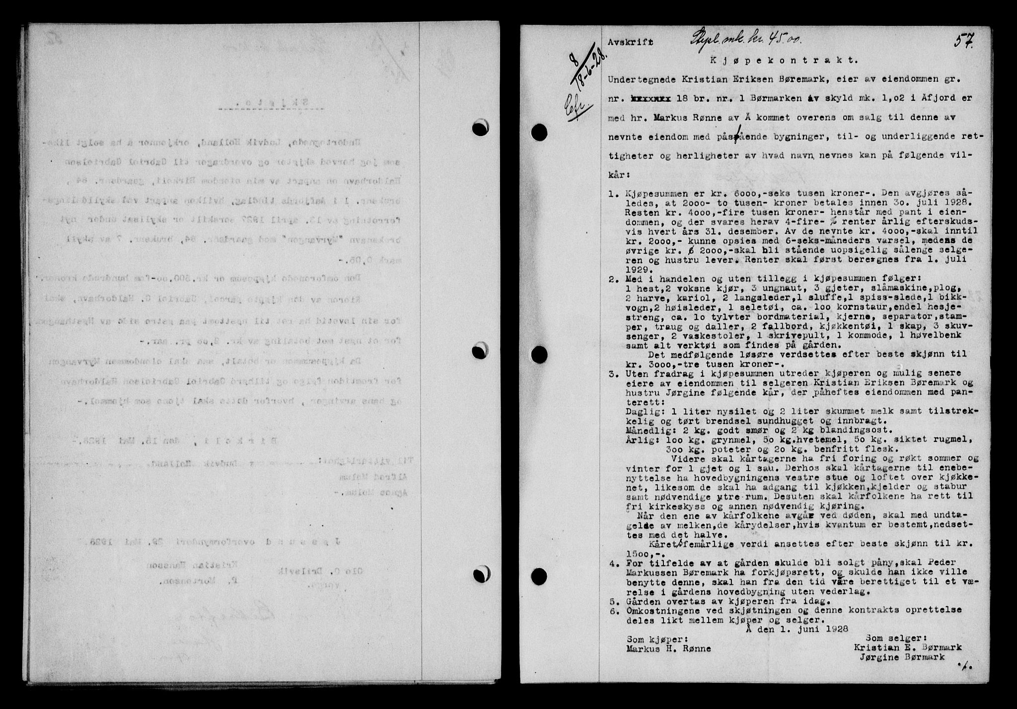 Fosen sorenskriveri, SAT/A-1107/1/2/2C/L0067: Mortgage book no. 58, 1928-1929, p. 57, Deed date: 18.06.1928