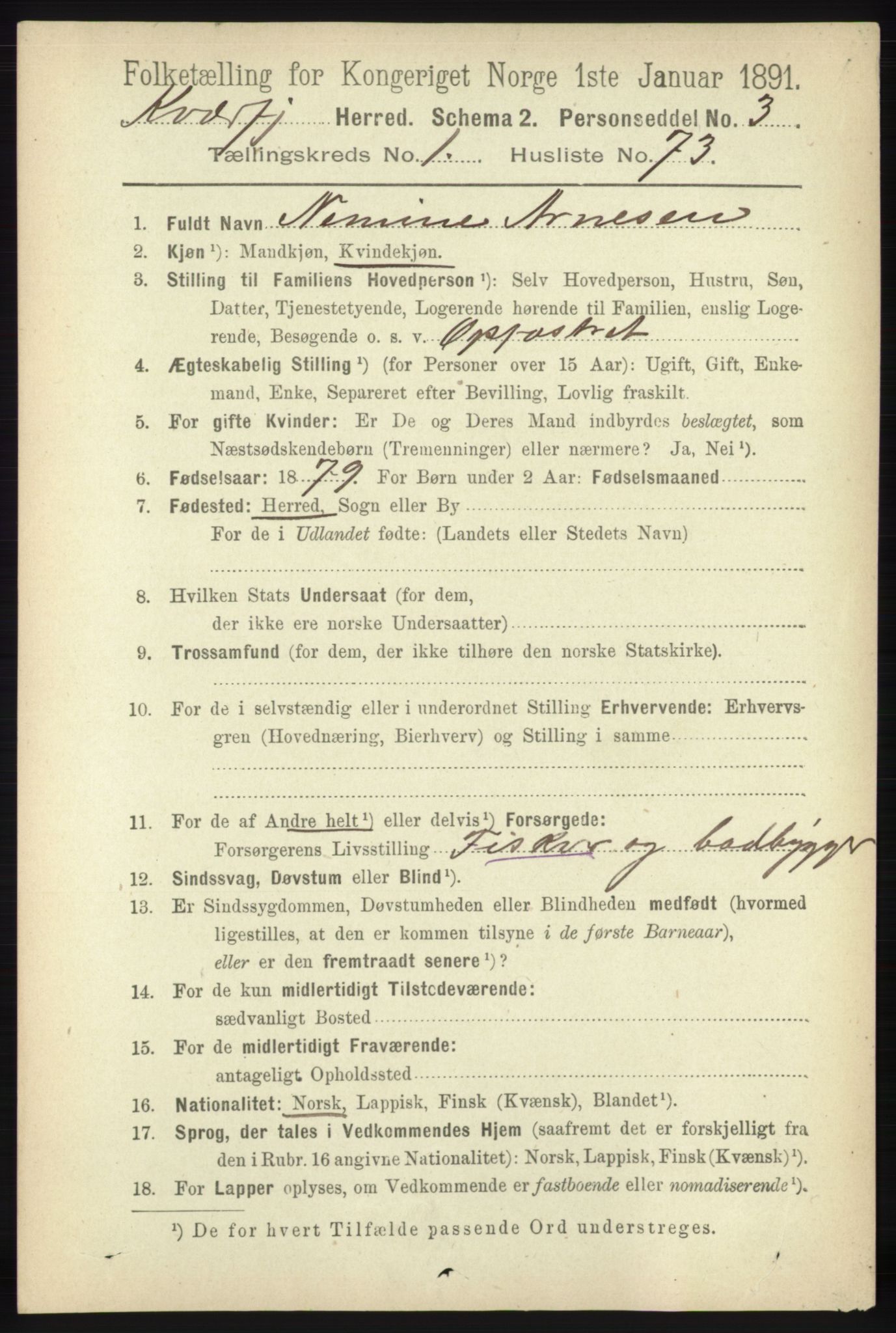 RA, 1891 census for 1911 Kvæfjord, 1891, p. 622