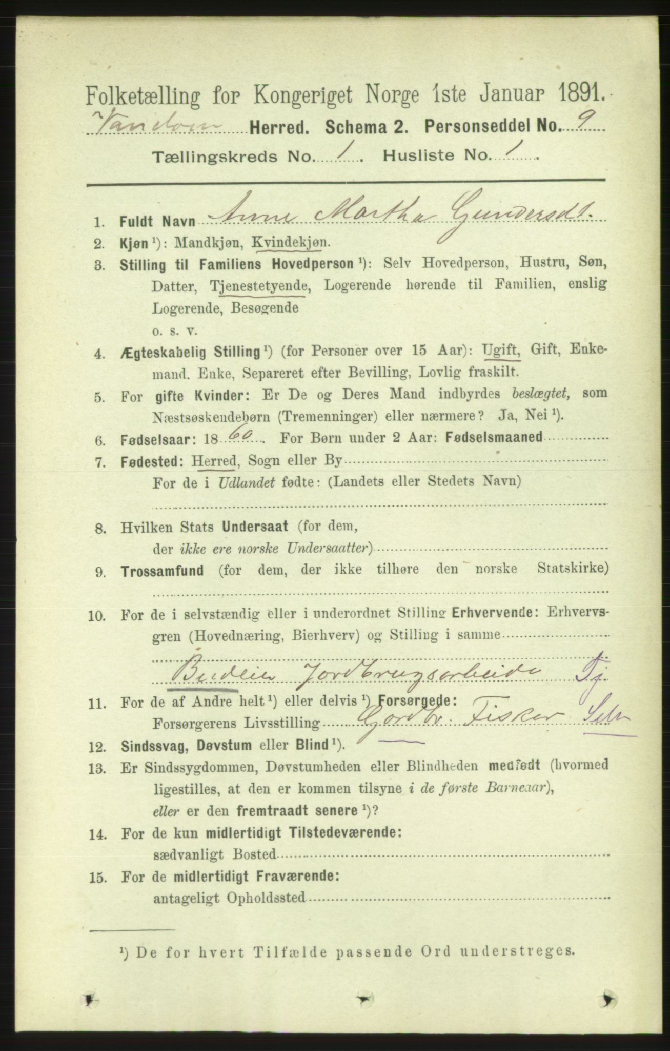 RA, 1891 census for 1511 Vanylven, 1891, p. 121