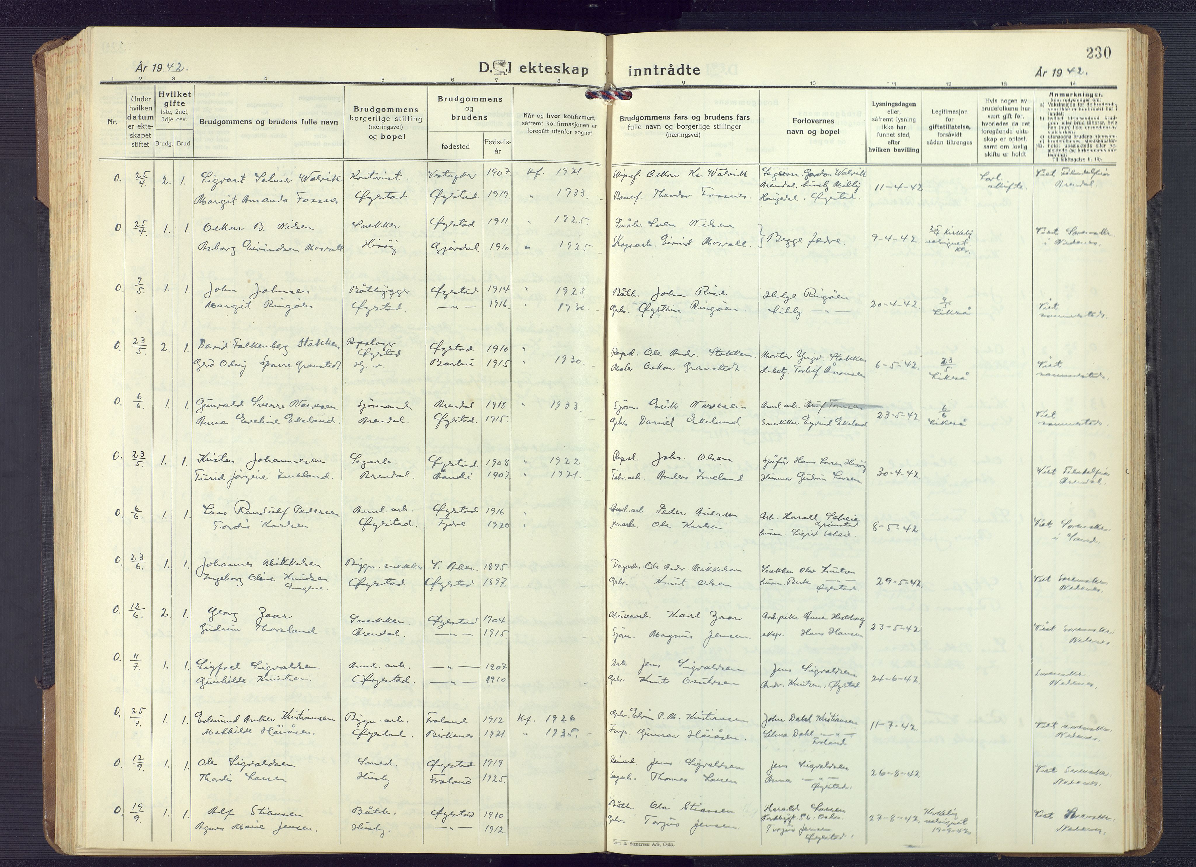 Øyestad sokneprestkontor, AV/SAK-1111-0049/F/Fb/L0013: Parish register (copy) no. B 13, 1933-1945, p. 230