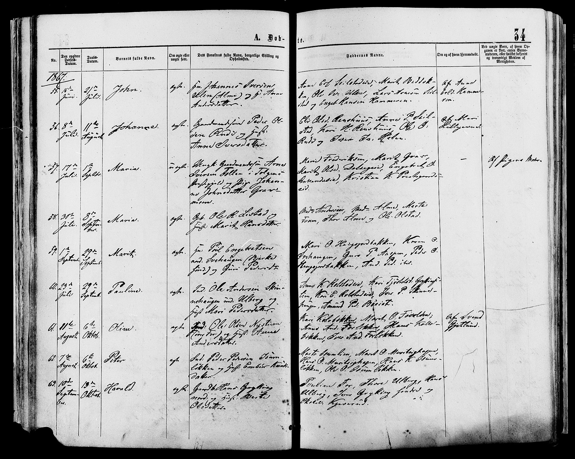 Sør-Fron prestekontor, AV/SAH-PREST-010/H/Ha/Haa/L0002: Parish register (official) no. 2, 1864-1880, p. 34