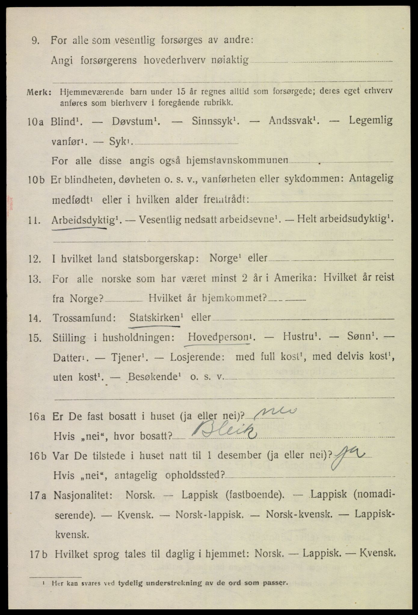 SAT, 1920 census for Dverberg, 1920, p. 3643