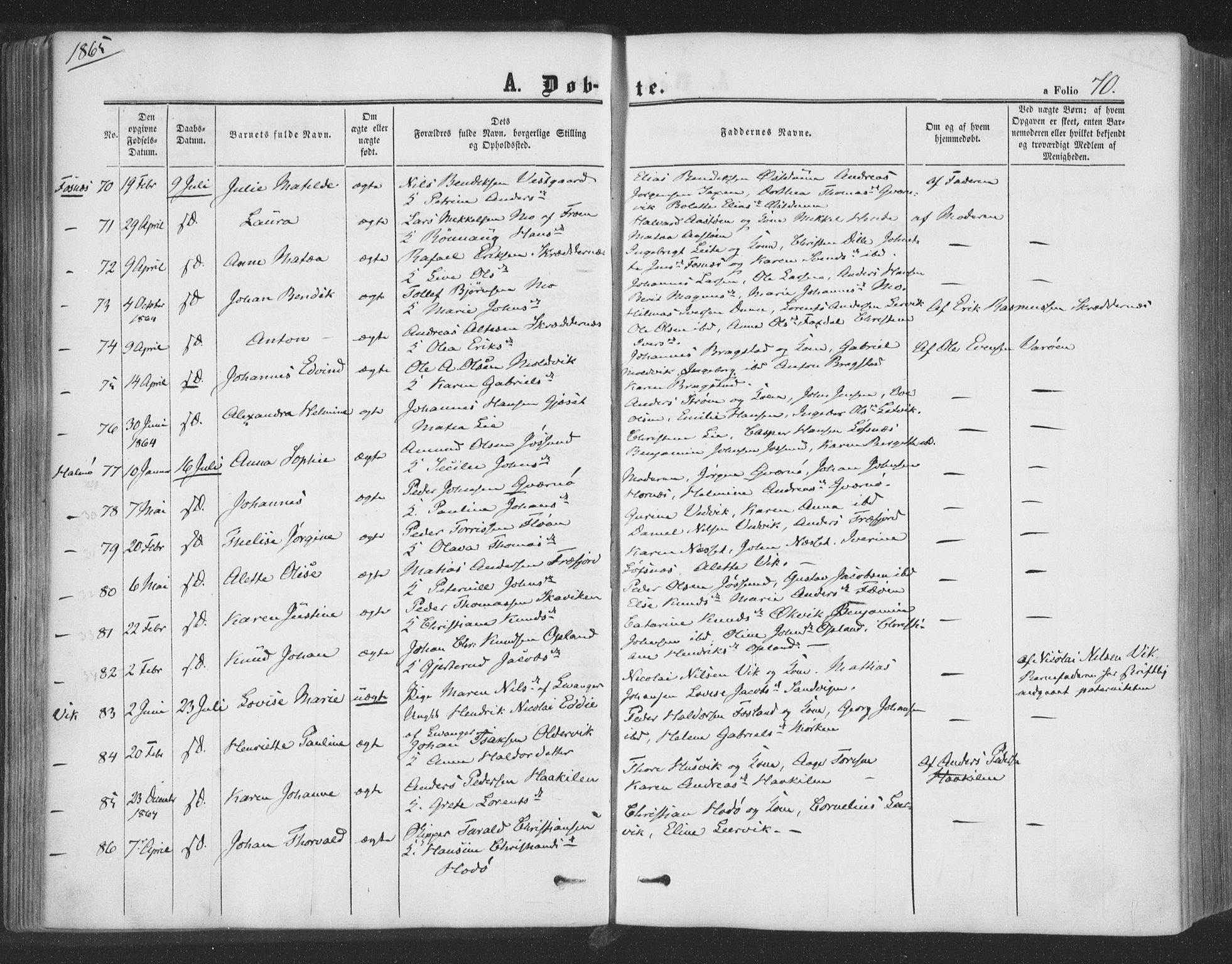 Ministerialprotokoller, klokkerbøker og fødselsregistre - Nord-Trøndelag, AV/SAT-A-1458/773/L0615: Parish register (official) no. 773A06, 1857-1870, p. 70