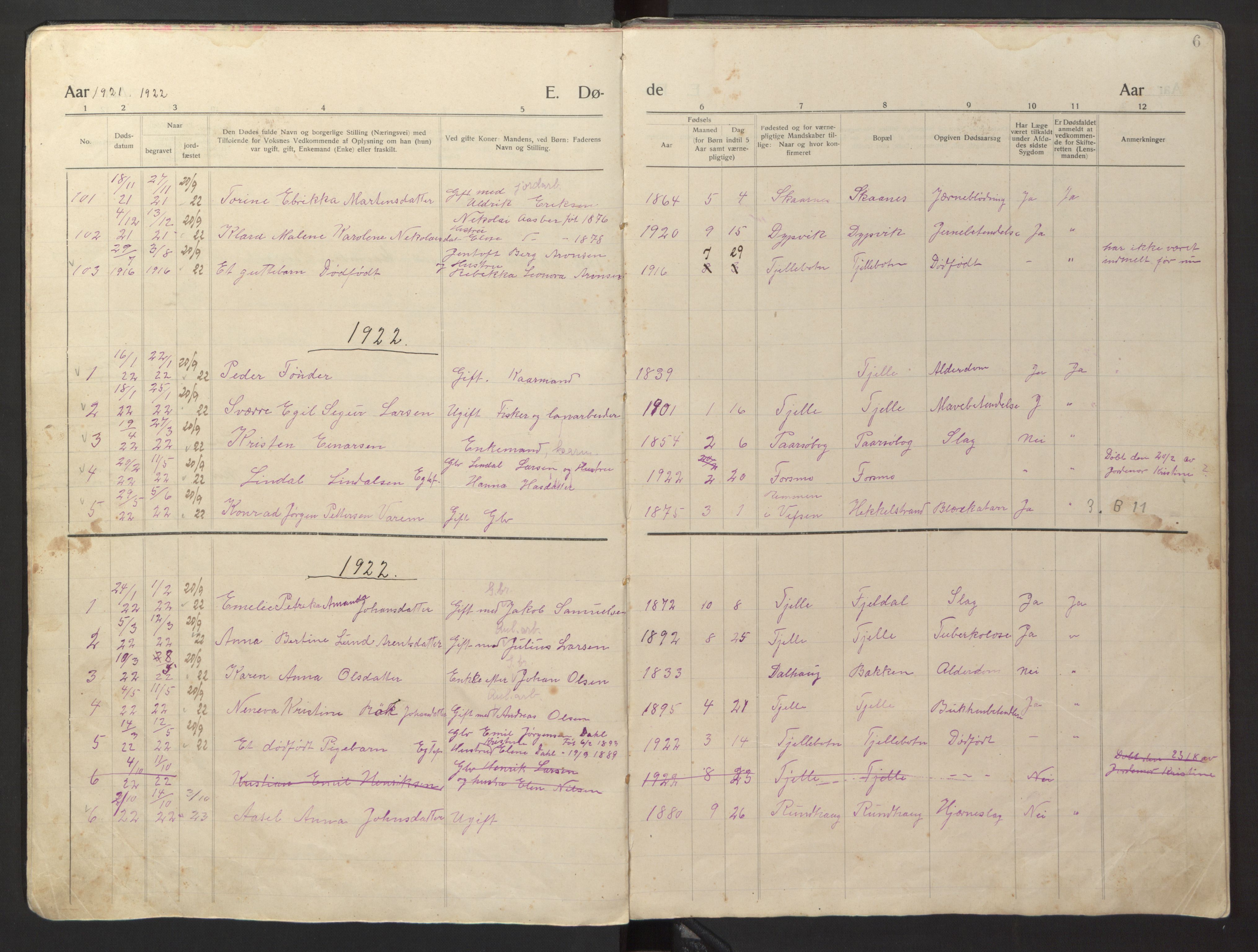 Ministerialprotokoller, klokkerbøker og fødselsregistre - Nordland, AV/SAT-A-1459/869/L0981: Parish register (copy) no. 869C07, 1911-1938, p. 6