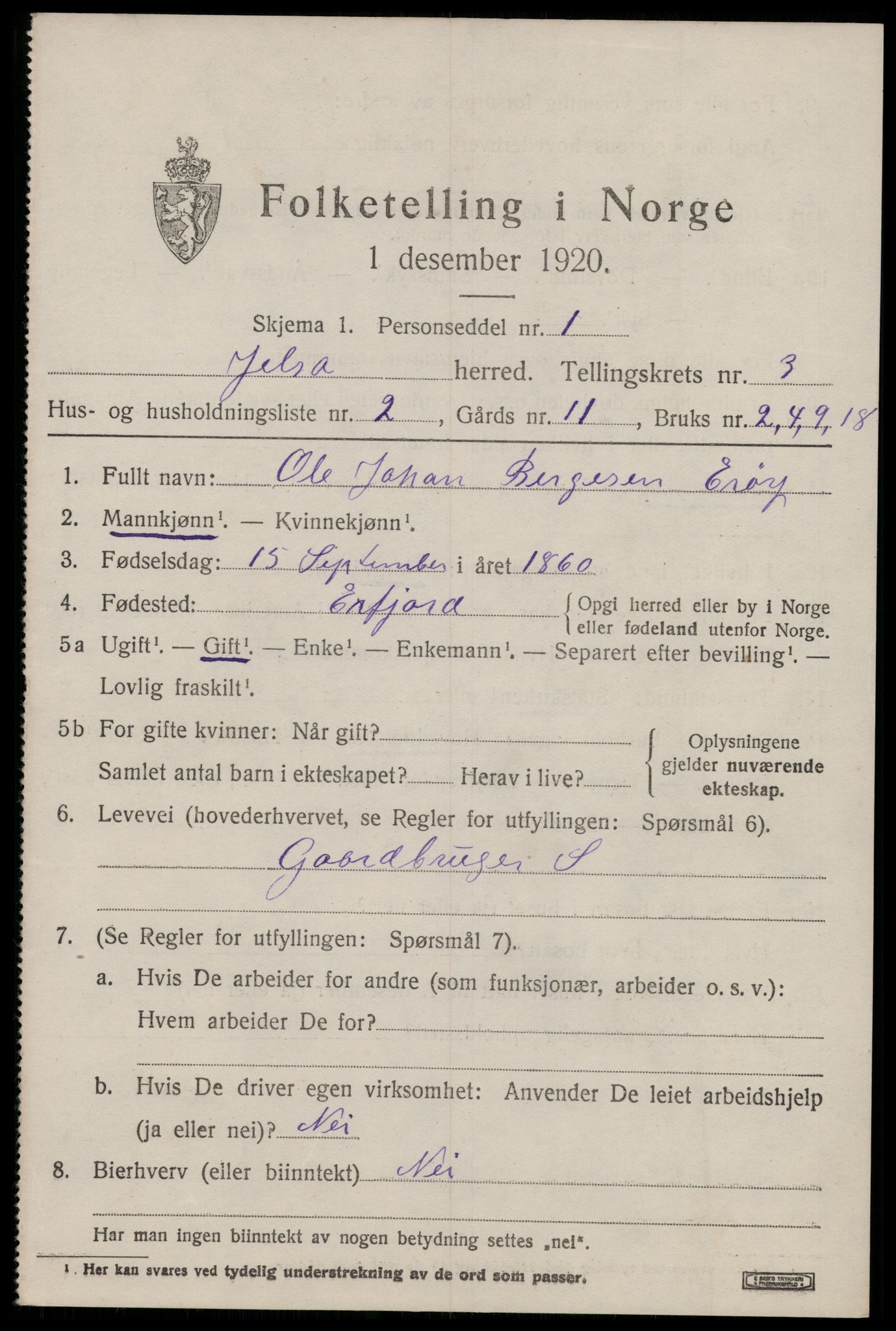 SAST, 1920 census for Jelsa, 1920, p. 958