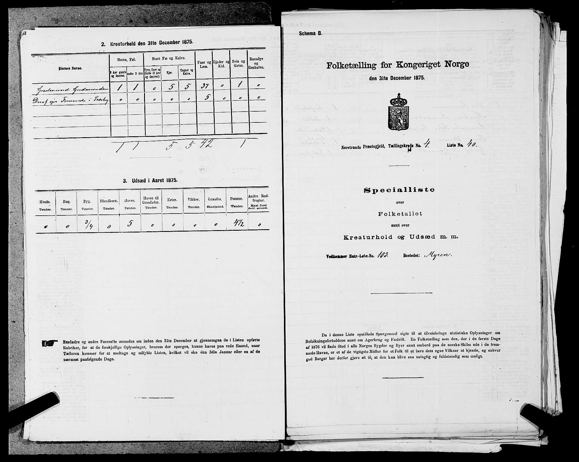 SAST, 1875 census for 1139P Nedstrand, 1875, p. 226