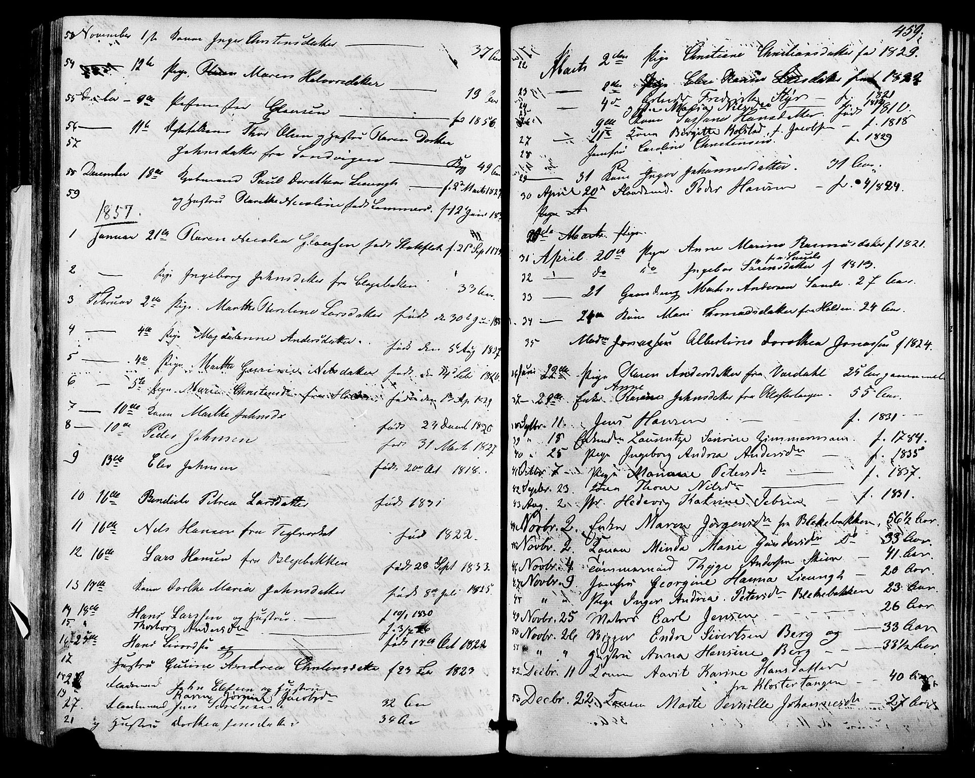 Skien kirkebøker, SAKO/A-302/F/Fa/L0007: Parish register (official) no. 7, 1856-1865, p. 459